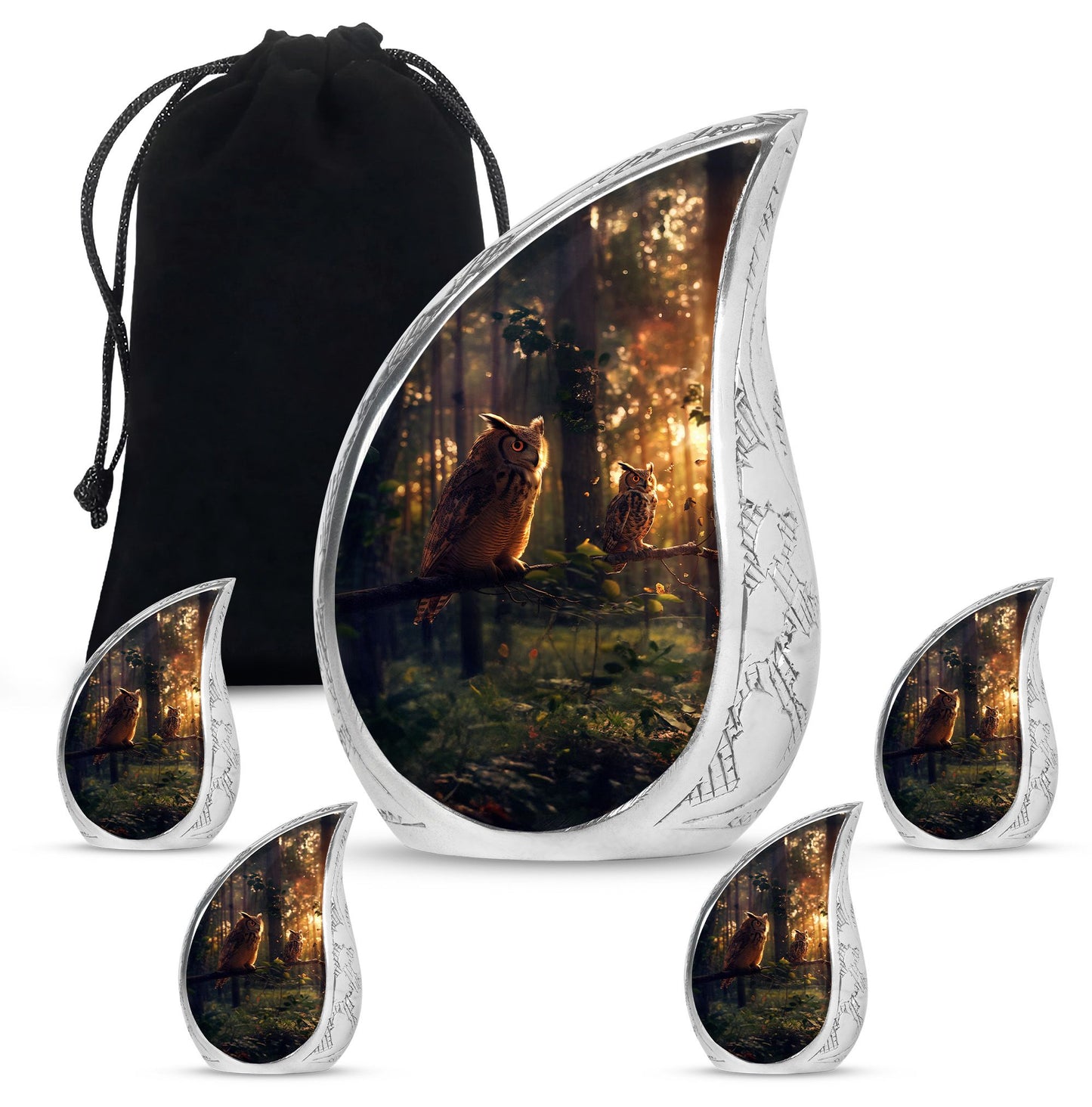 Owl Theme Large Urn With 4 Keepsake Urn