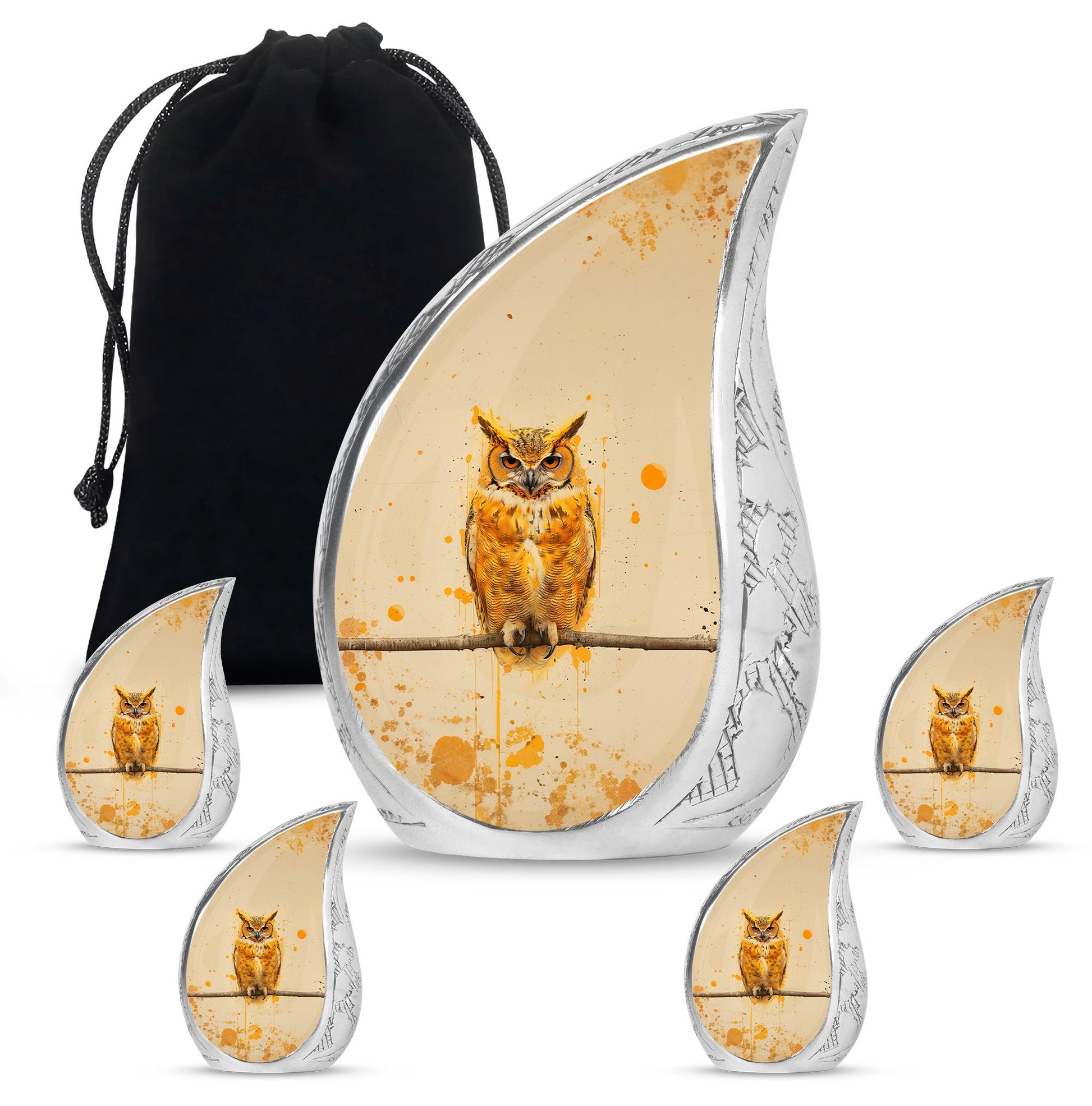 Owl Theme Large Urn With 4 Keepsake Urn
