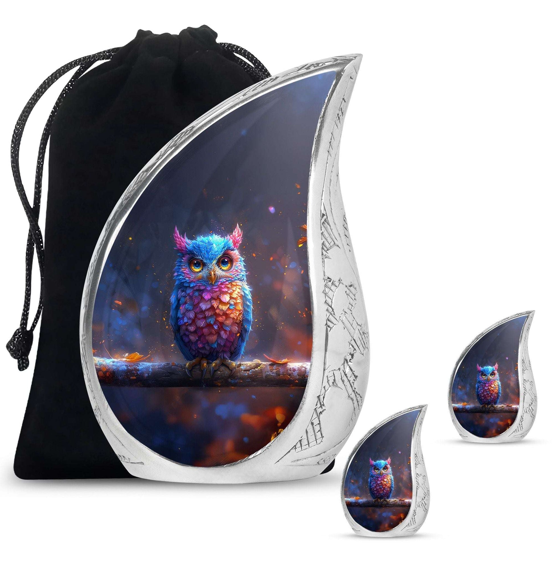 Owl Theme Large Urn With 2 Keepsake Urn