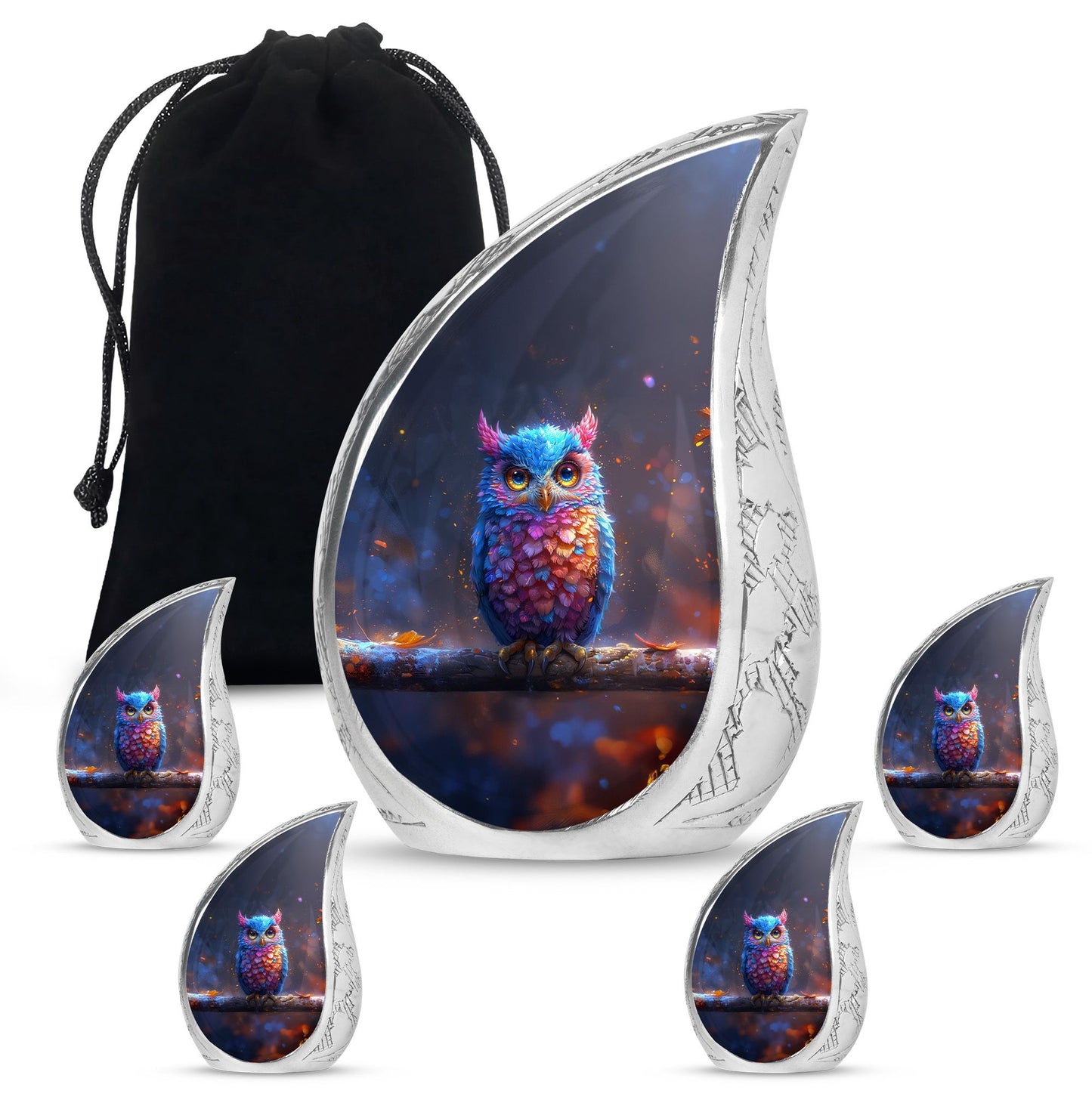 Owl Theme Large Urn With 4 Keepsake Urn