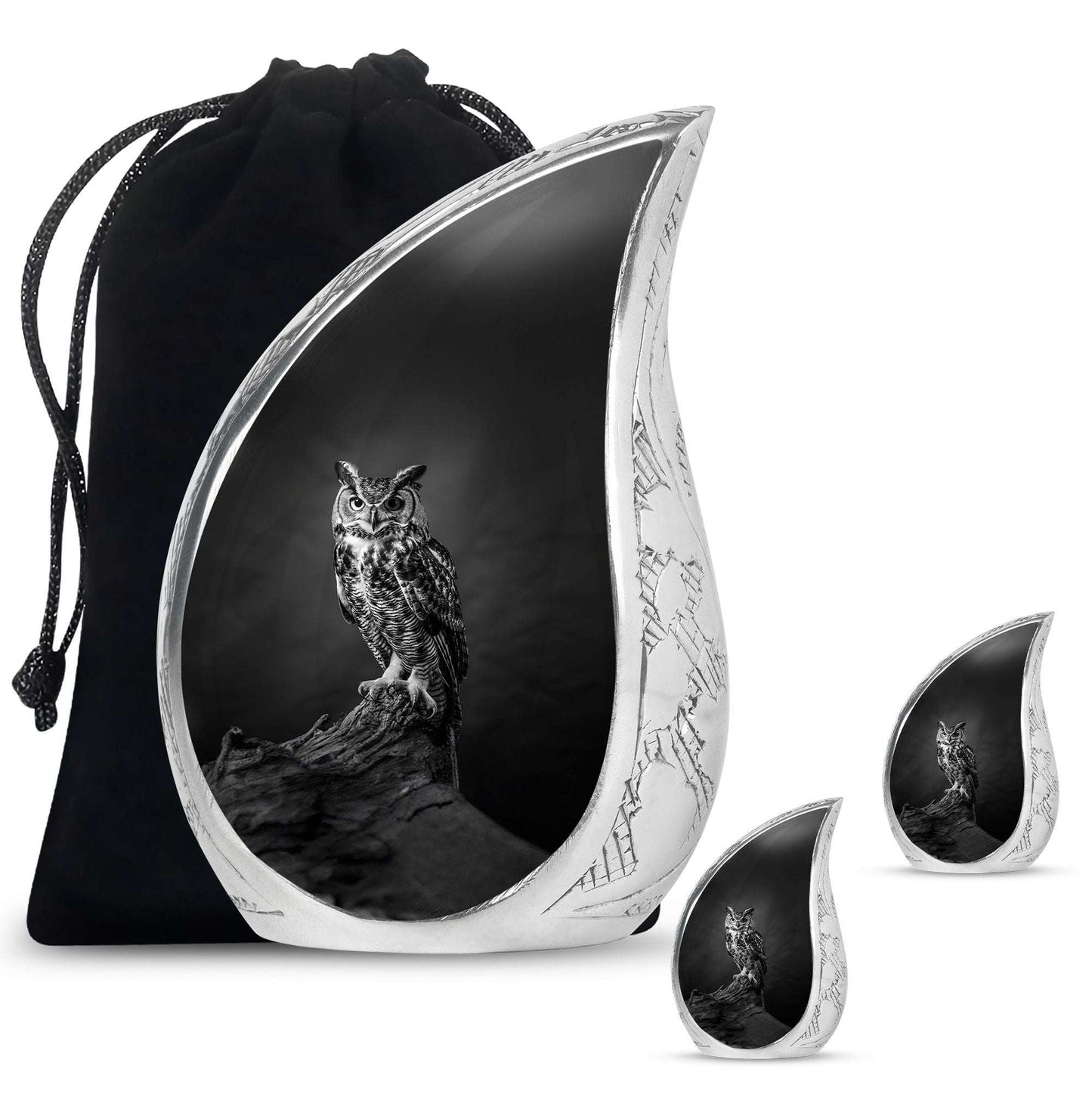 Owl Theme Large Urn With 2 Keepsake Urn