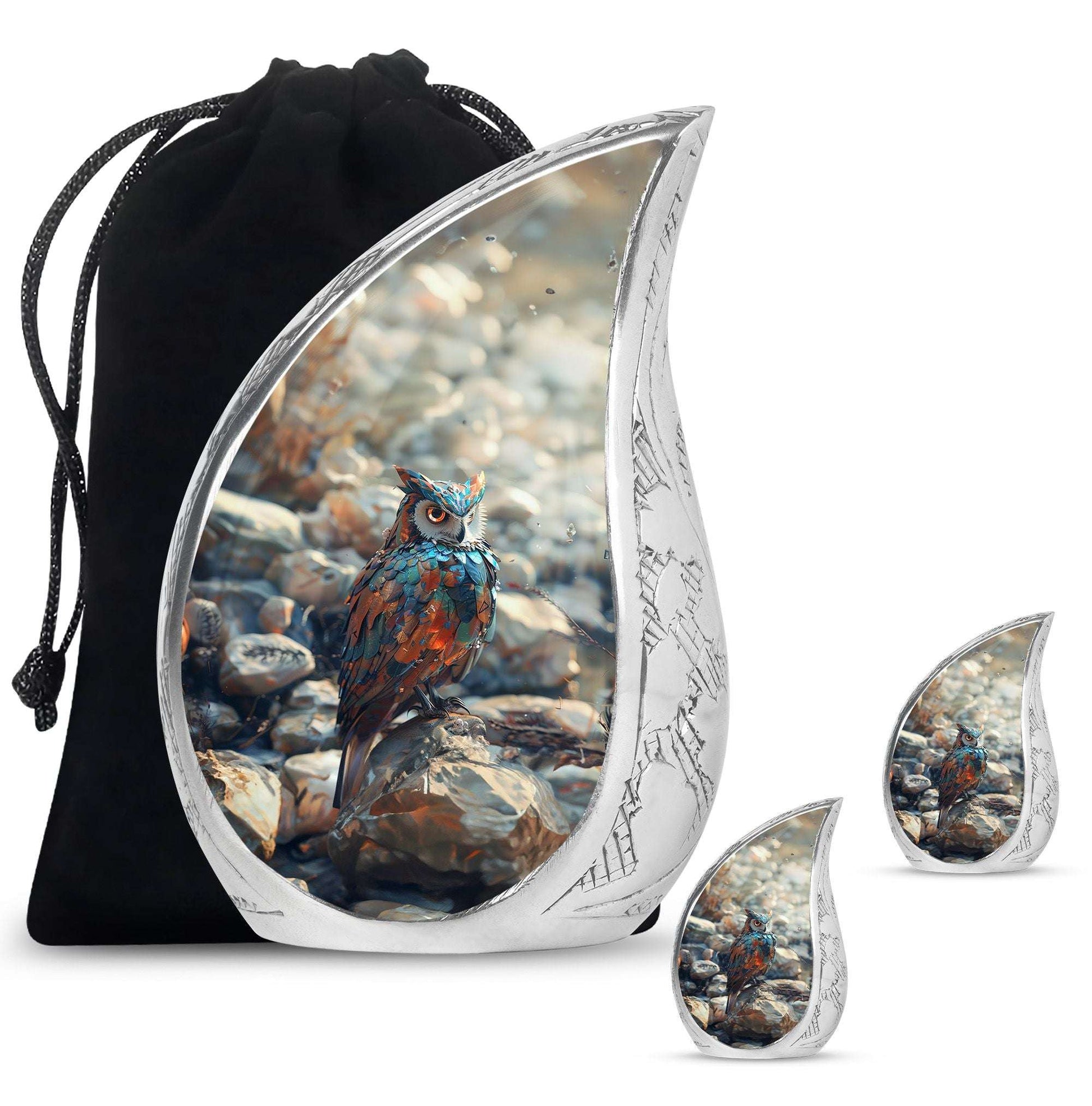 Owl Theme Large Urn With 2 Keepsake Urn