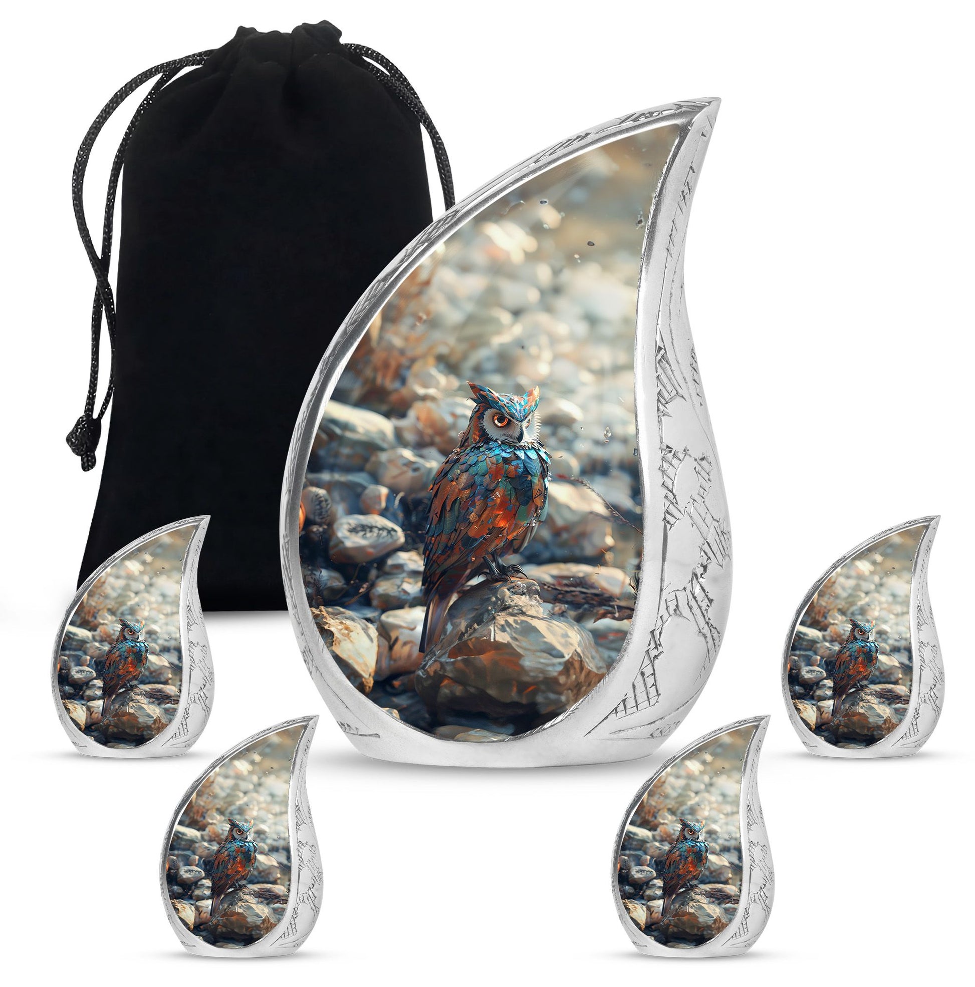 Owl Theme Large Urn With 4 Keepsake Urn