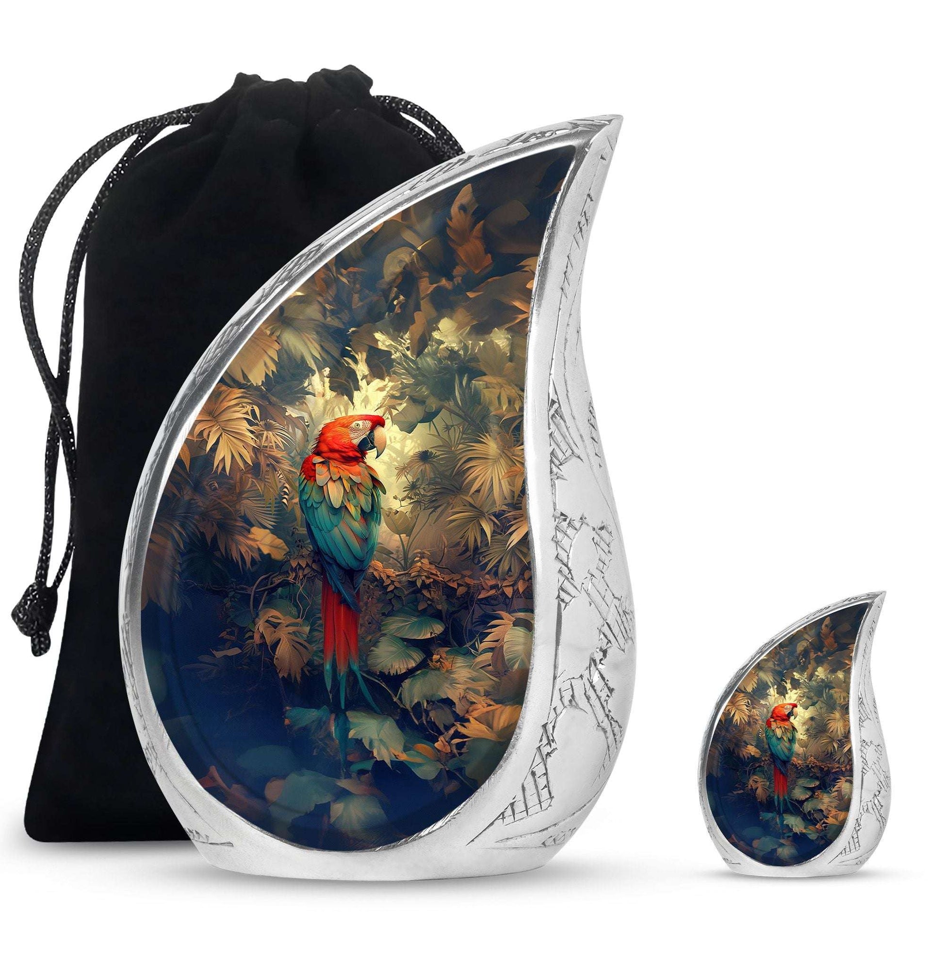 Macaw Parrot Theme Large Urn With 1 Keepsake Urn