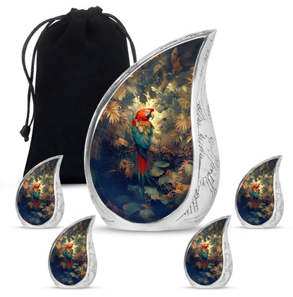 Macaw Parrot Theme Large Urn With 4 Keepsake Urn