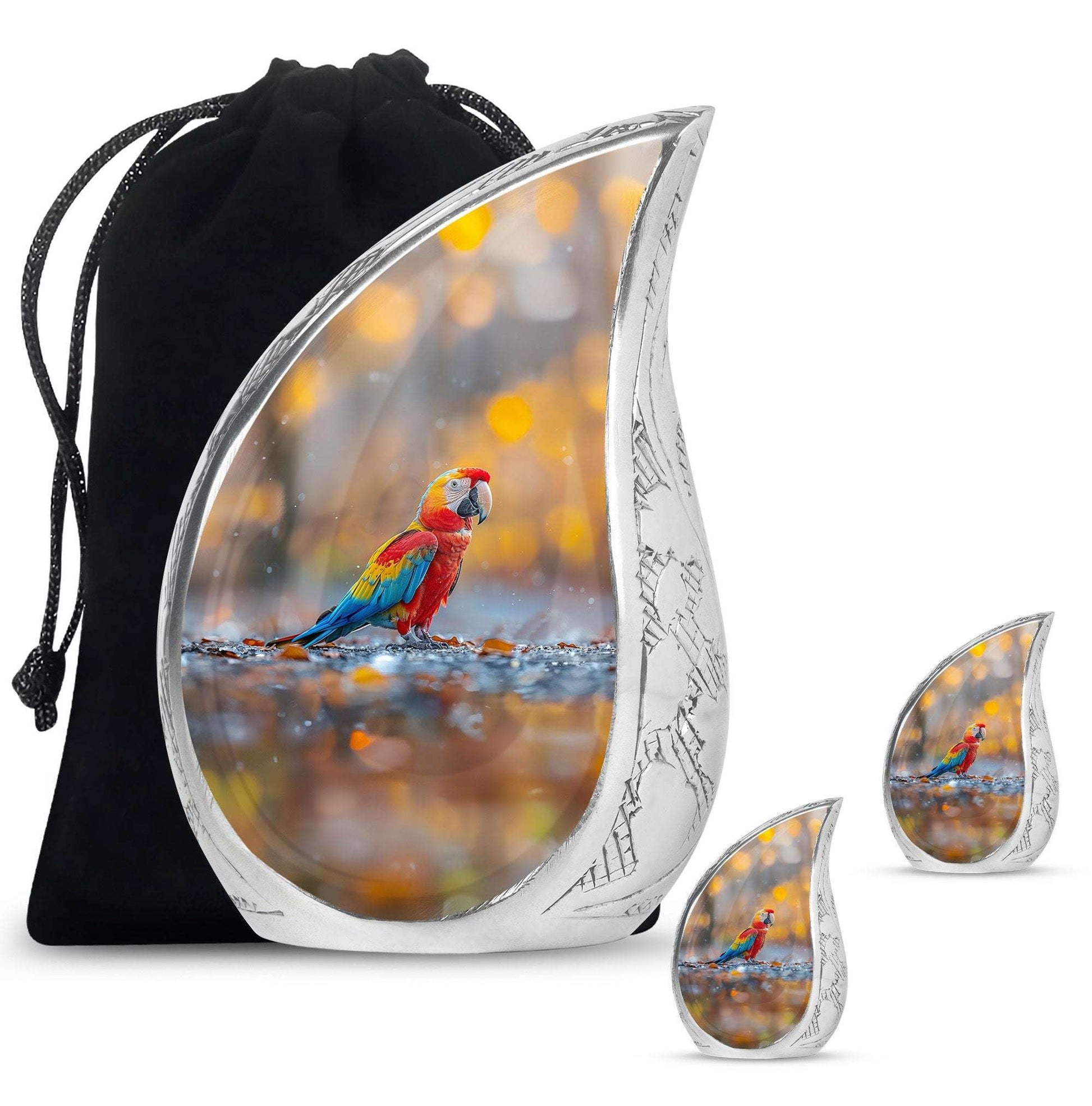 Macaw Parrot Theme Large Urn With 2 Keepsake Urn