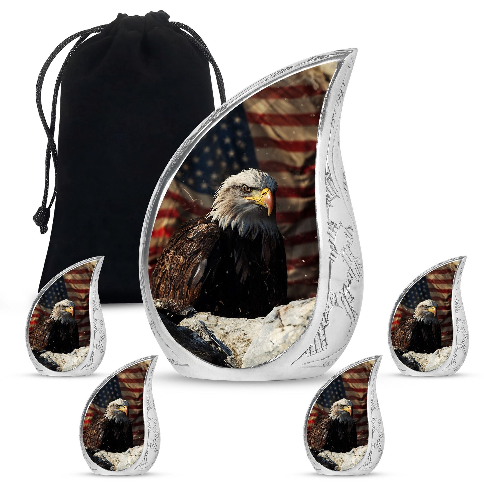 Eagle Theme Large Urn With 4 Keepsake Urn