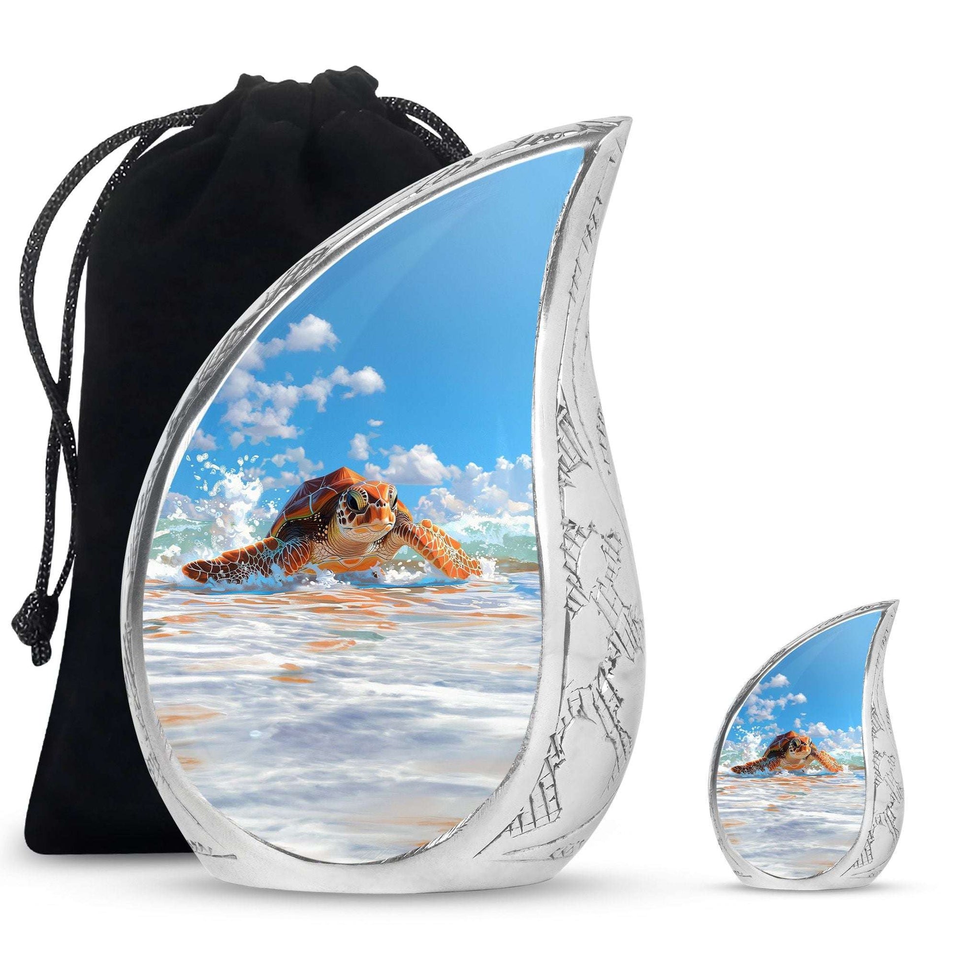 Turtle Theme Large Urn With 1 Keepsake Urn