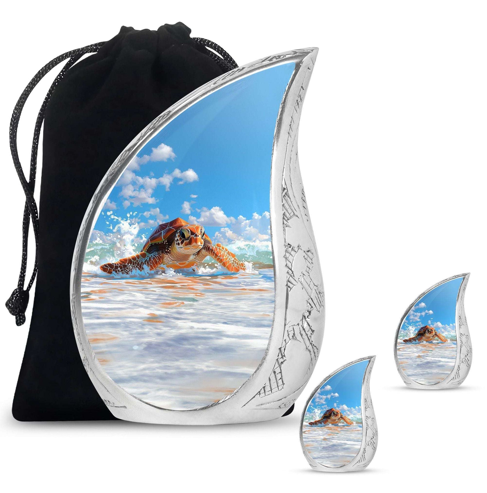 Turtle Theme Large Urn With 2 Keepsake Urn