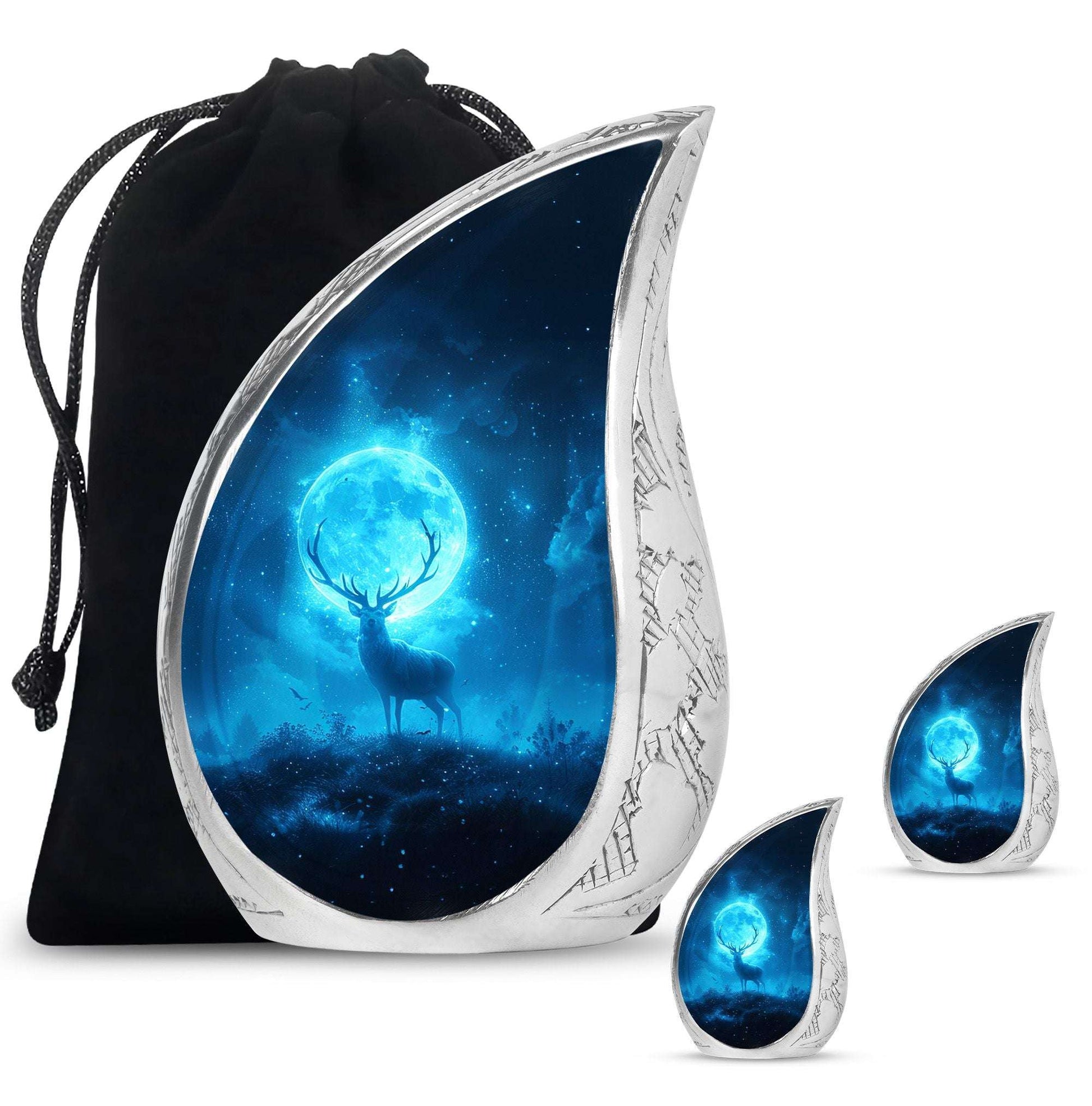 Deer Theme Large Urn With 2 Keepsake Urn