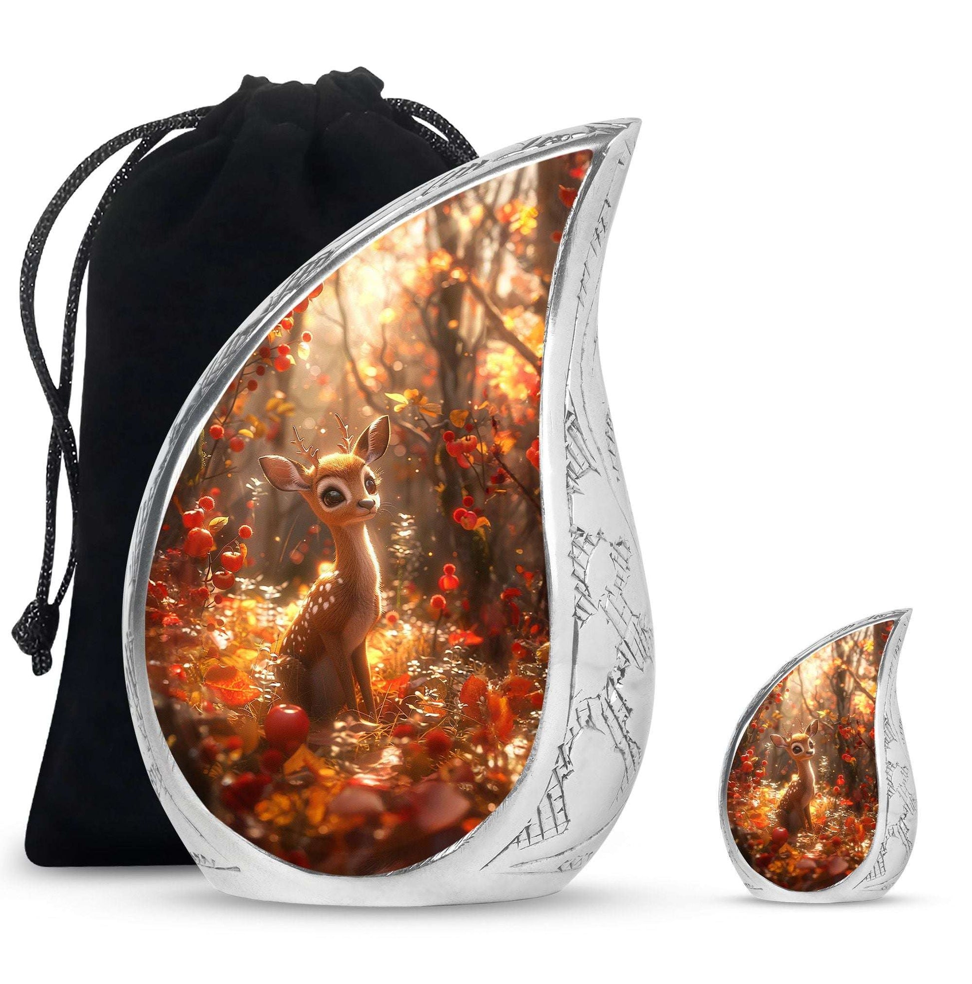 Deer Theme Large Urn With 1 Keepsake Urn