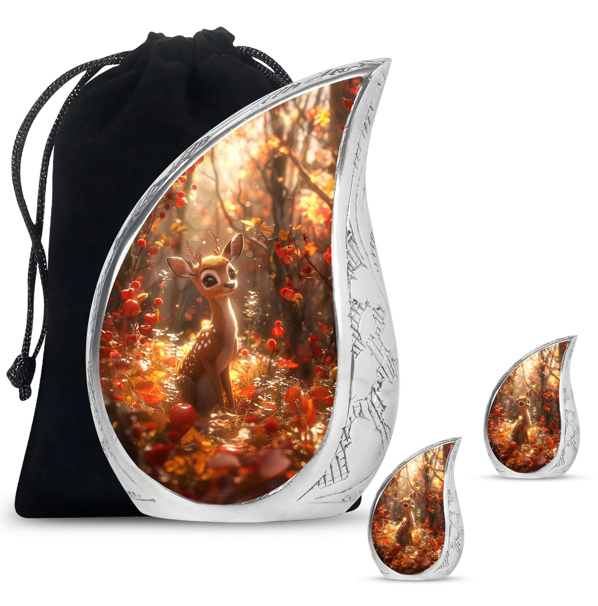 Deer Theme Large Urn With 2 Keepsake Urn