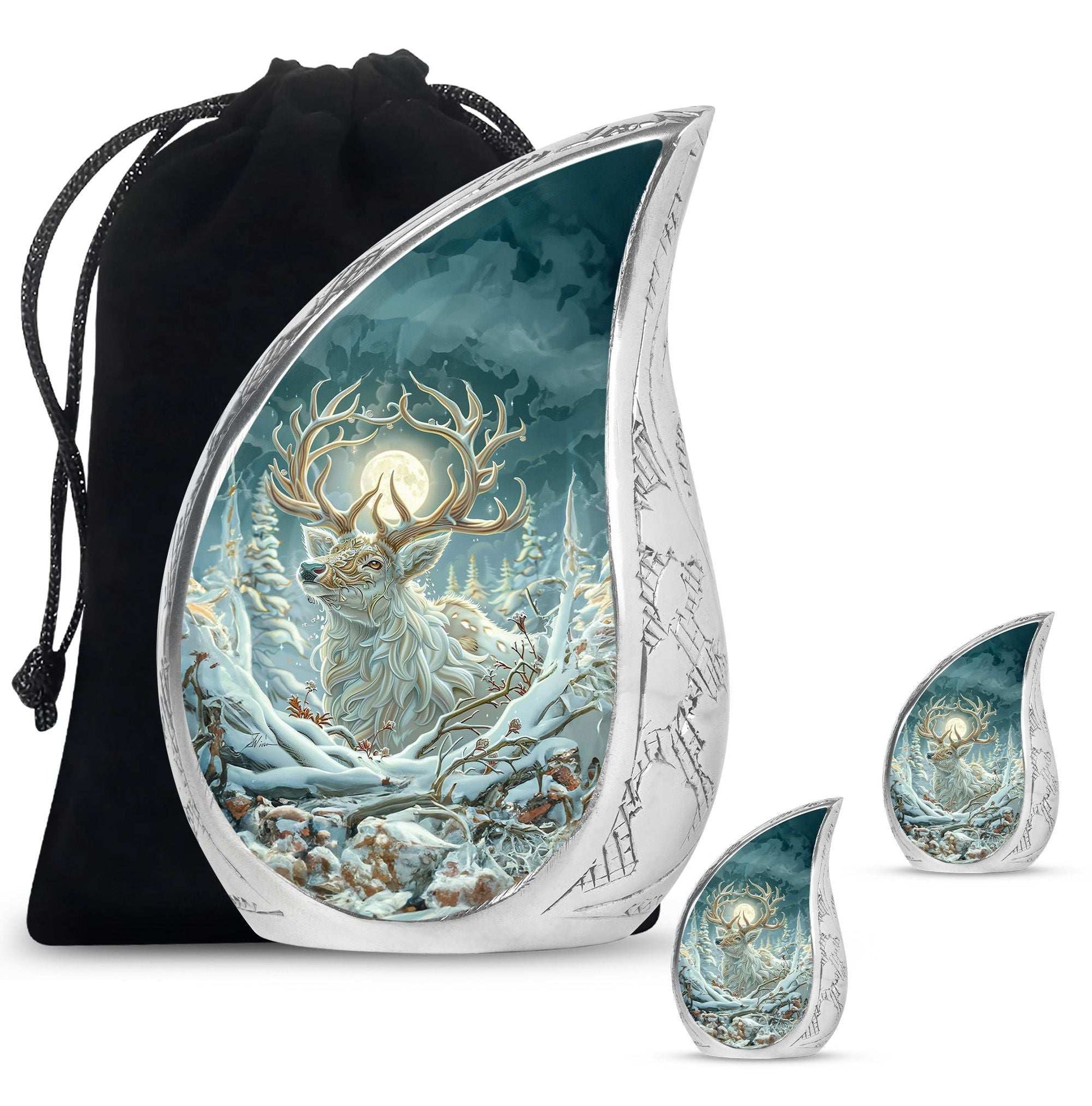 Deer Theme Large Urn With 2 Keepsake Urn