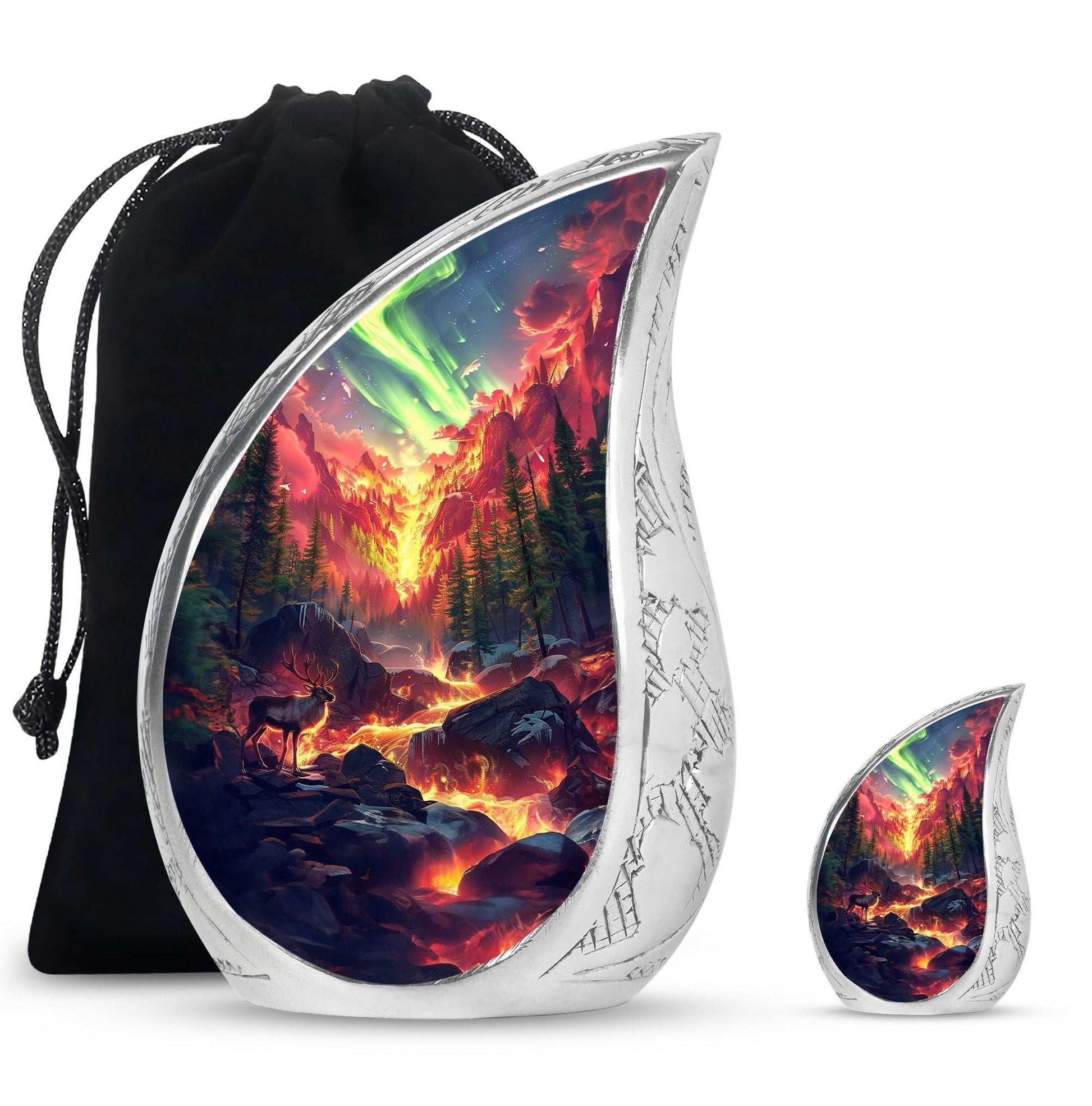 Deer Theme Large Urn With 1 Keepsake Urn