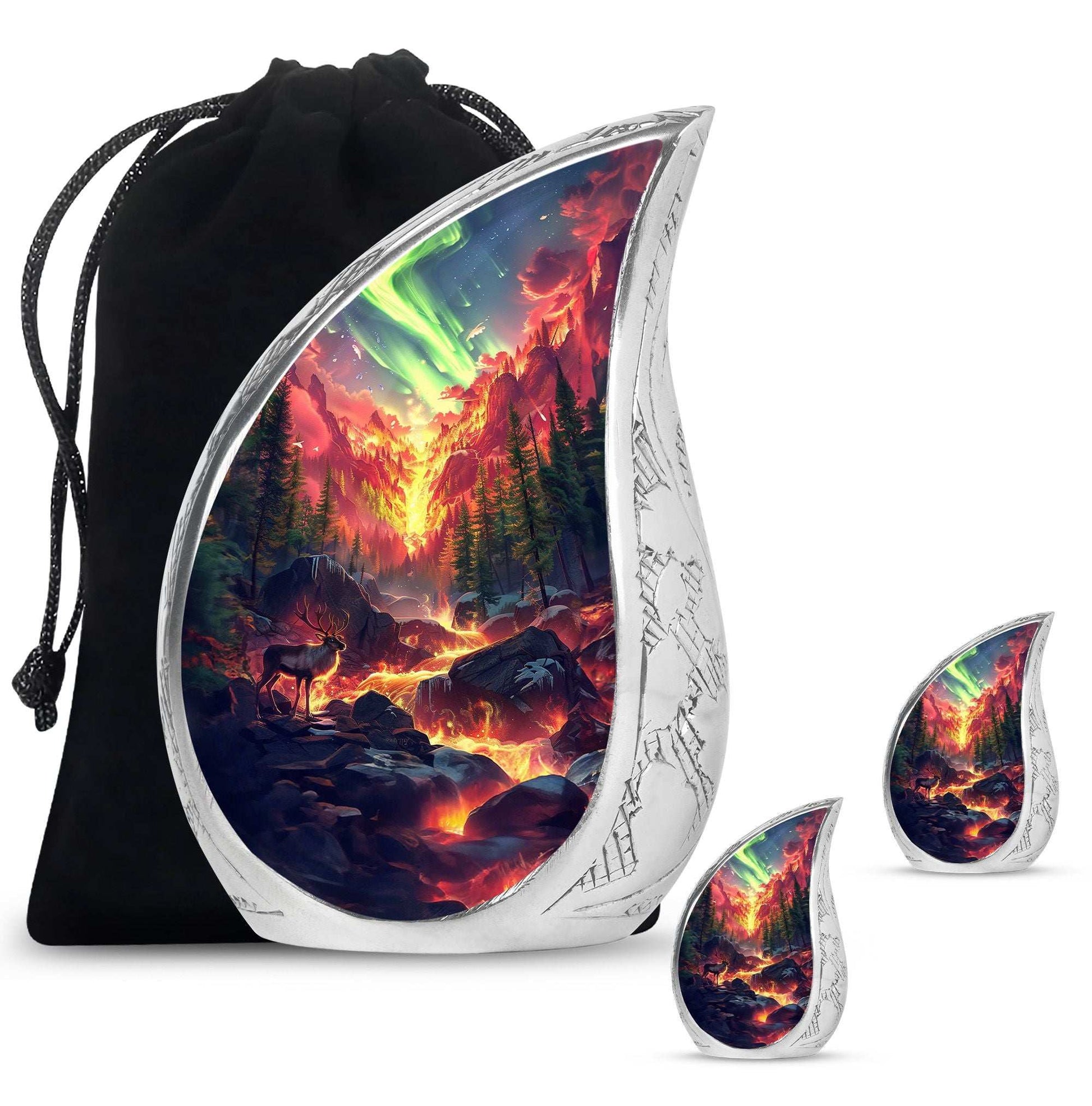 Deer Theme Large Urn With 2 Keepsake Urn