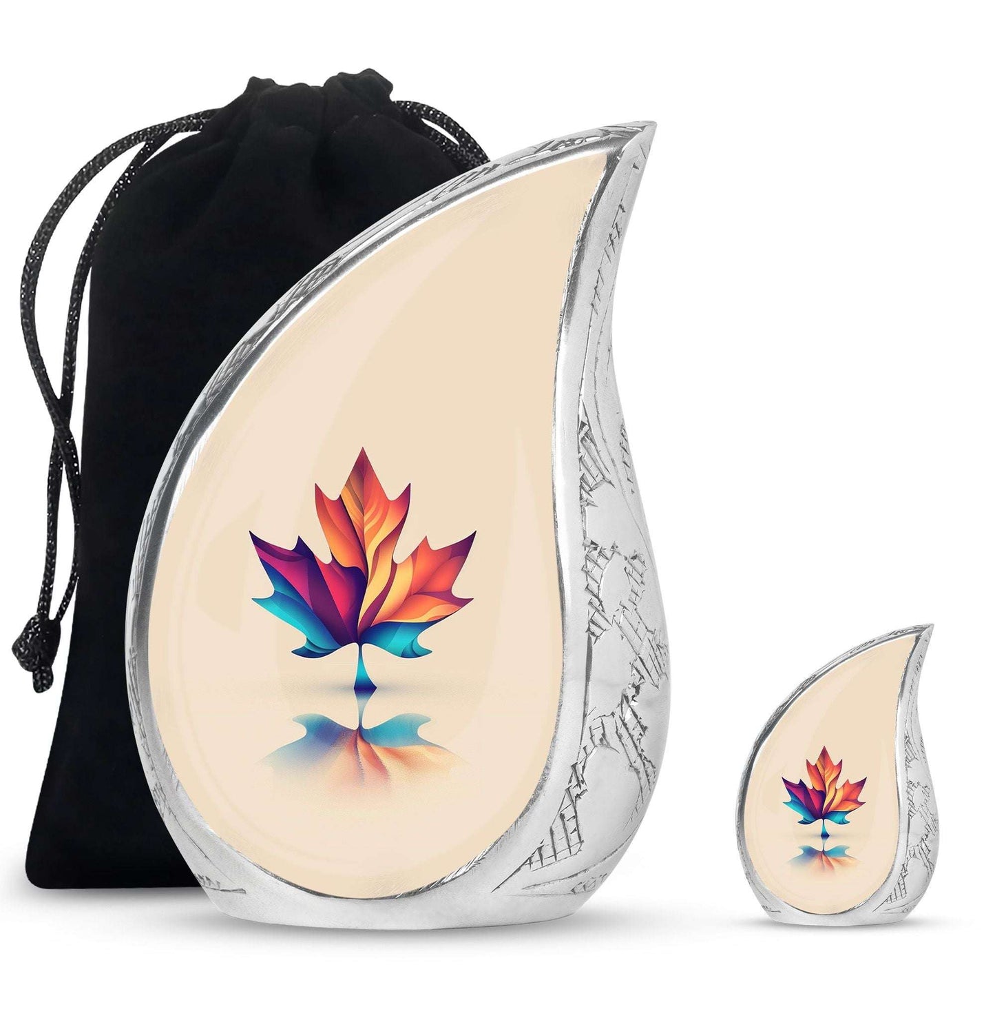 Mapple Leaf Theme Large Urn With 1 Keepsake Urn