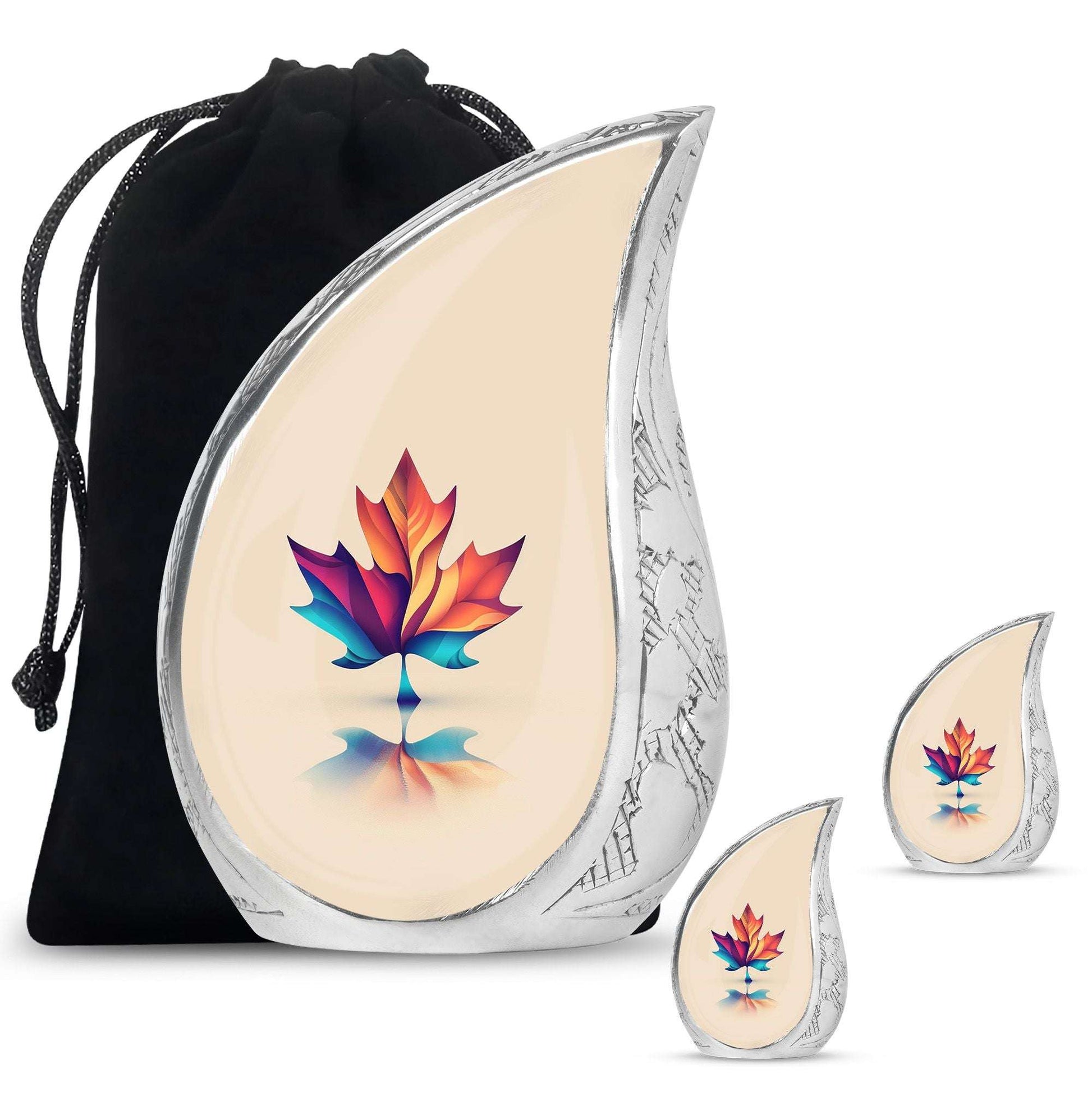 Mapple Leaf Theme Large Urn With 2 Keepsake Urn