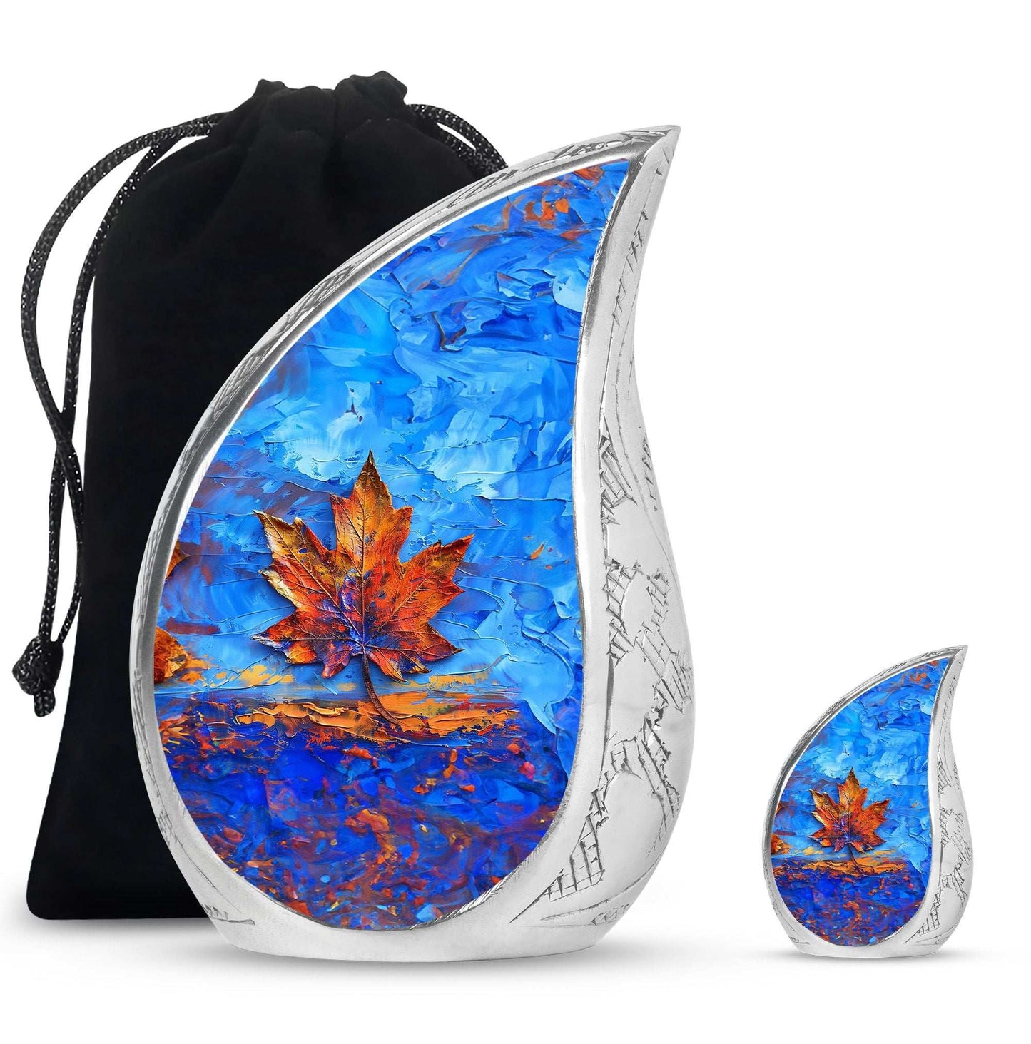 Mapple Leaf Theme Large Urn With 1 Keepsake Urn