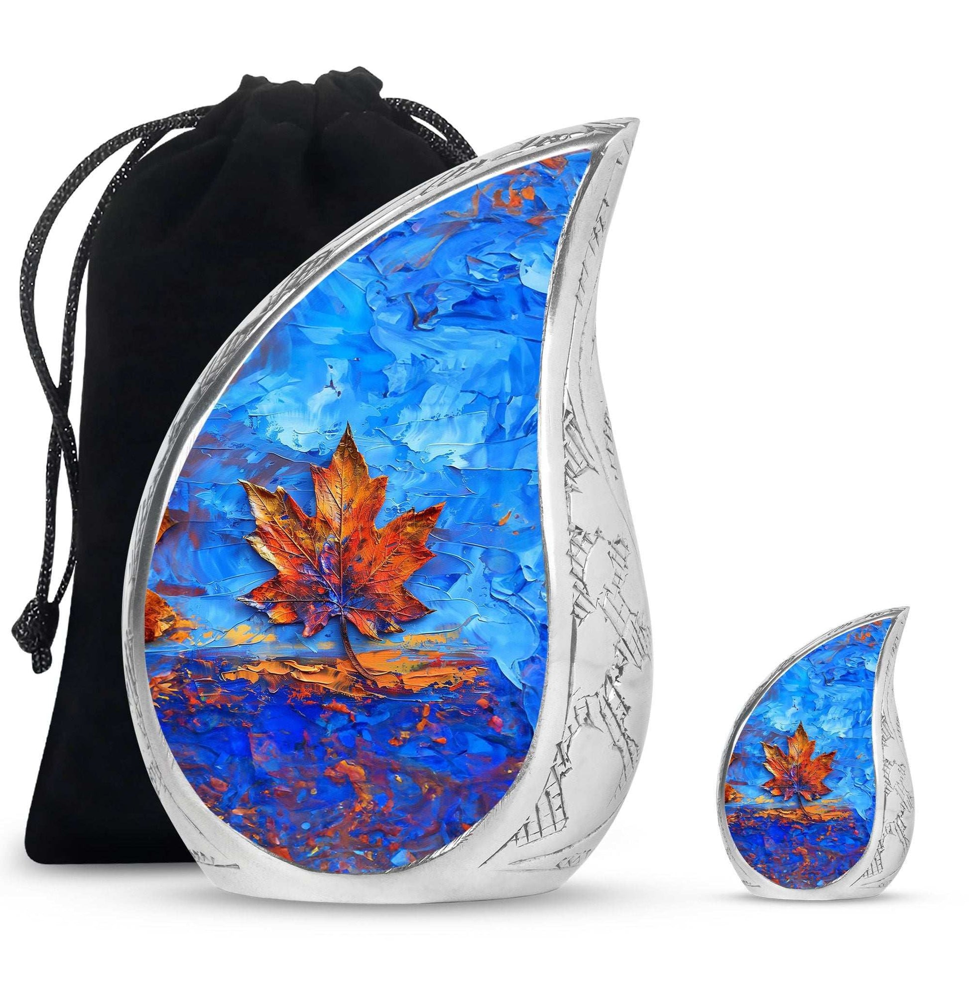 Mapple Leaf Theme Large Urn With 1 Keepsake Urn