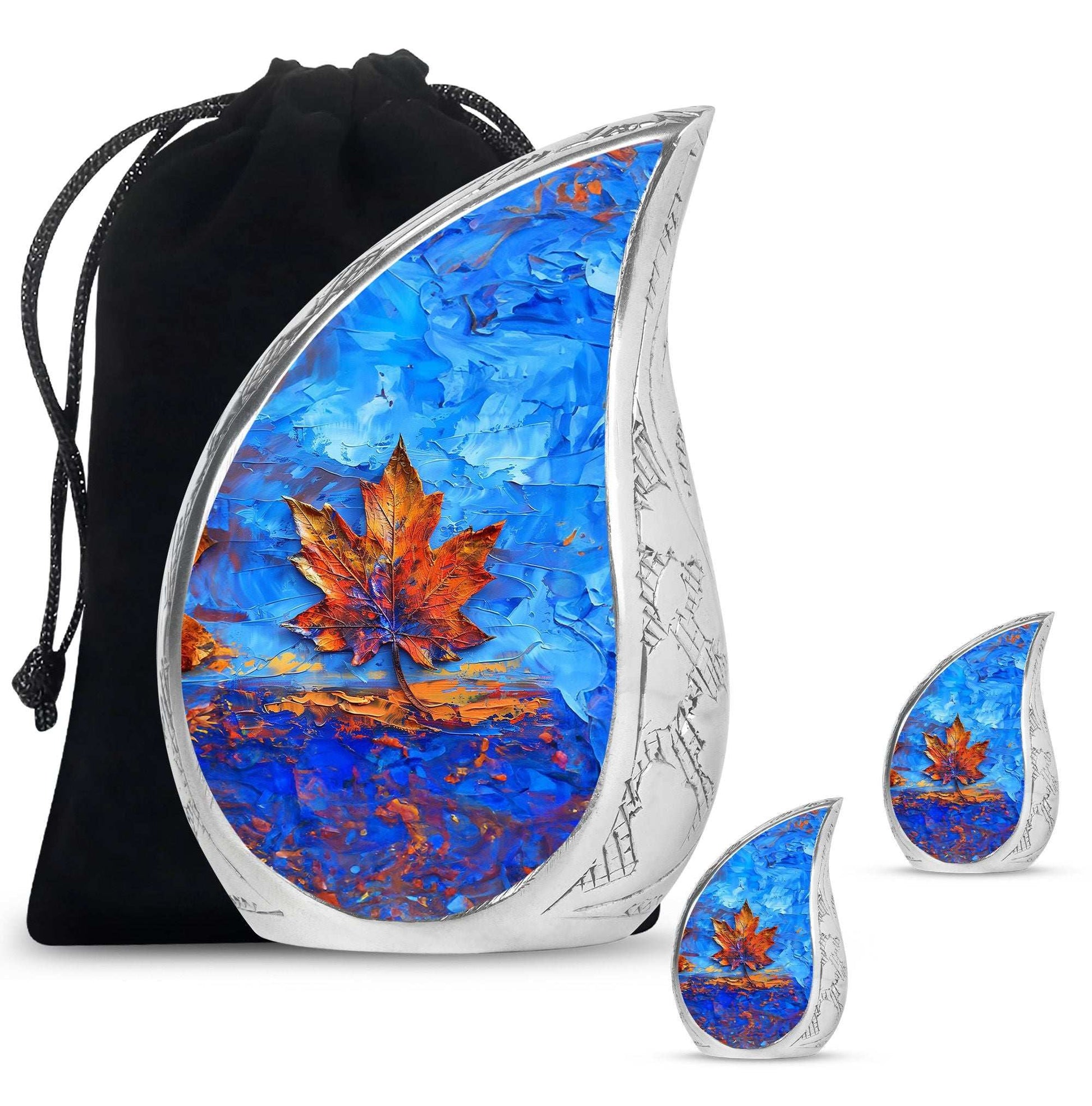 Mapple Leaf Theme Large Urn With 2 Keepsake Urn