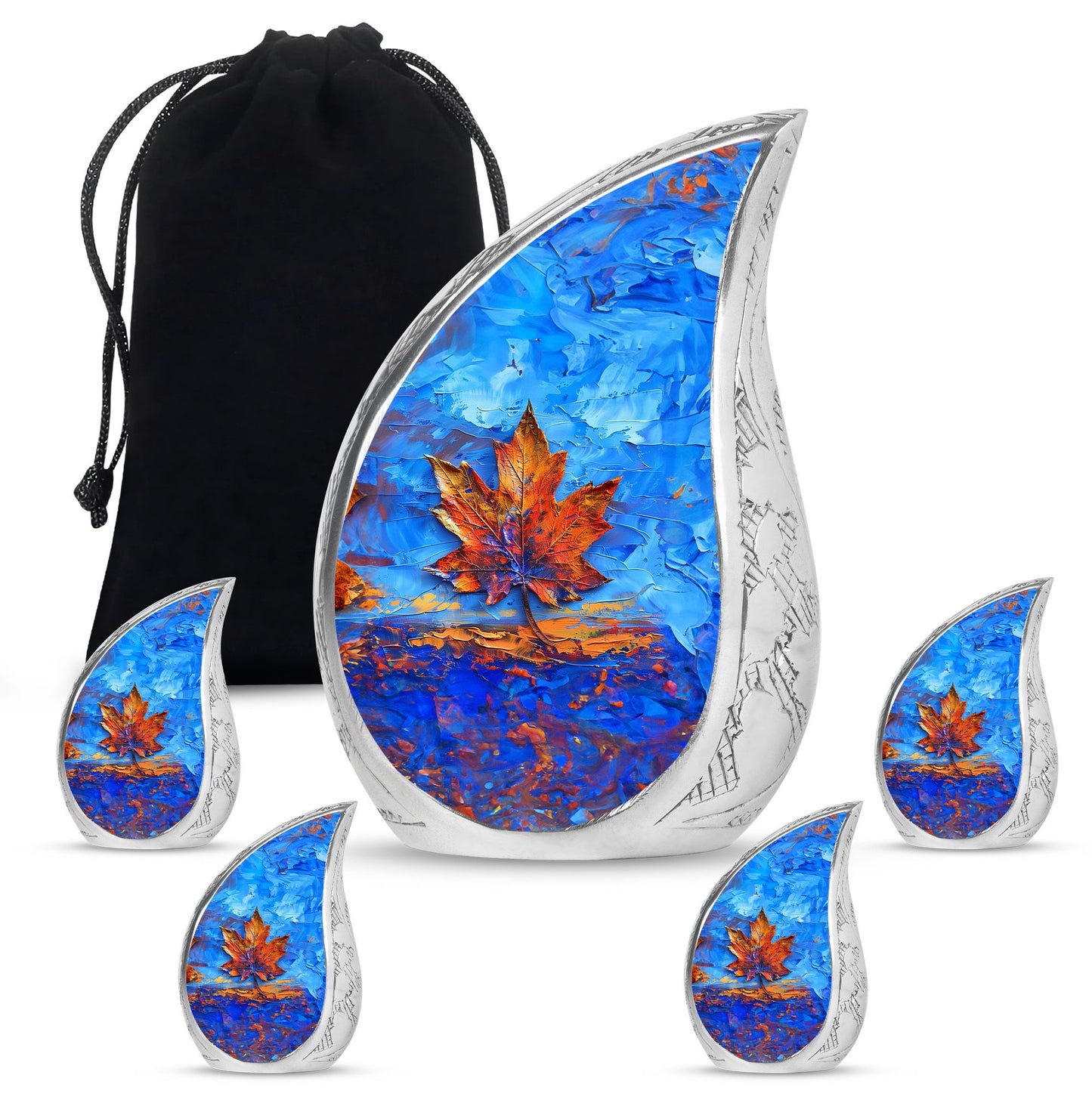 Mapple Leaf Theme Large Urn With 4 Keepsake Urn