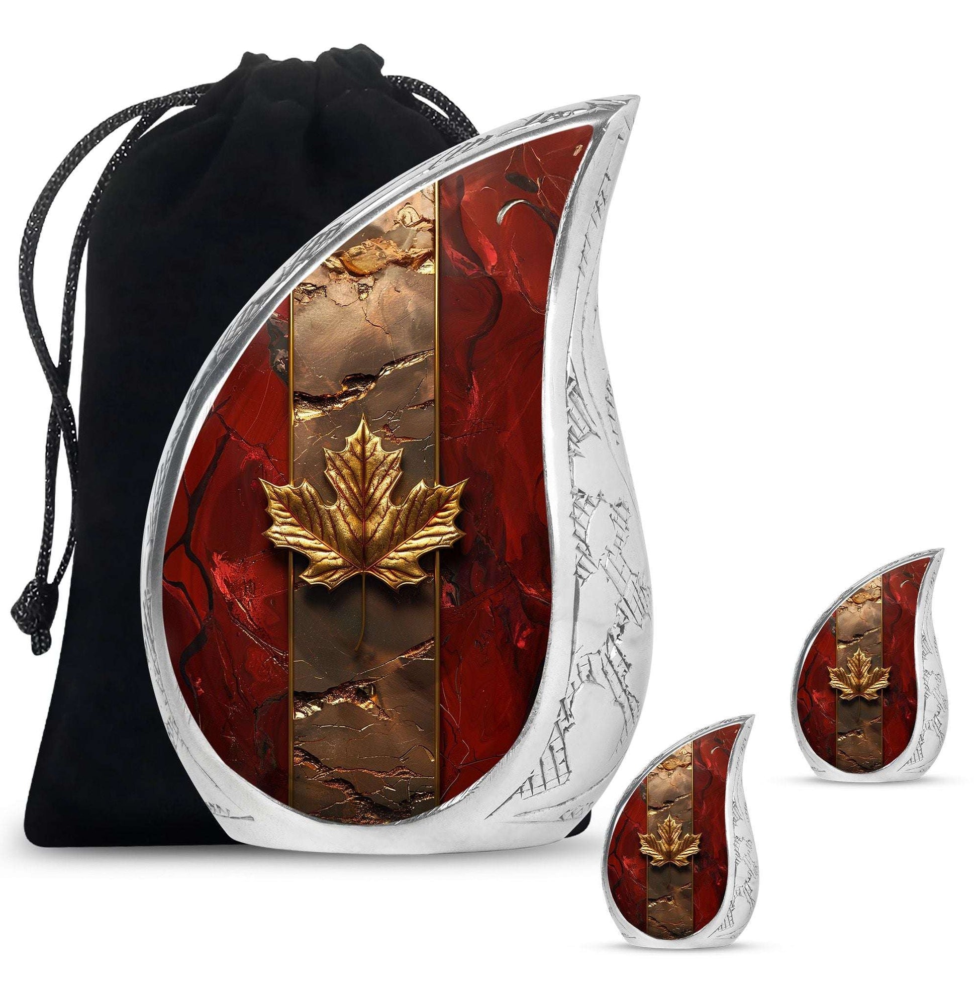 Mapple Leaf Theme Large Urn With 2 Keepsake Urn