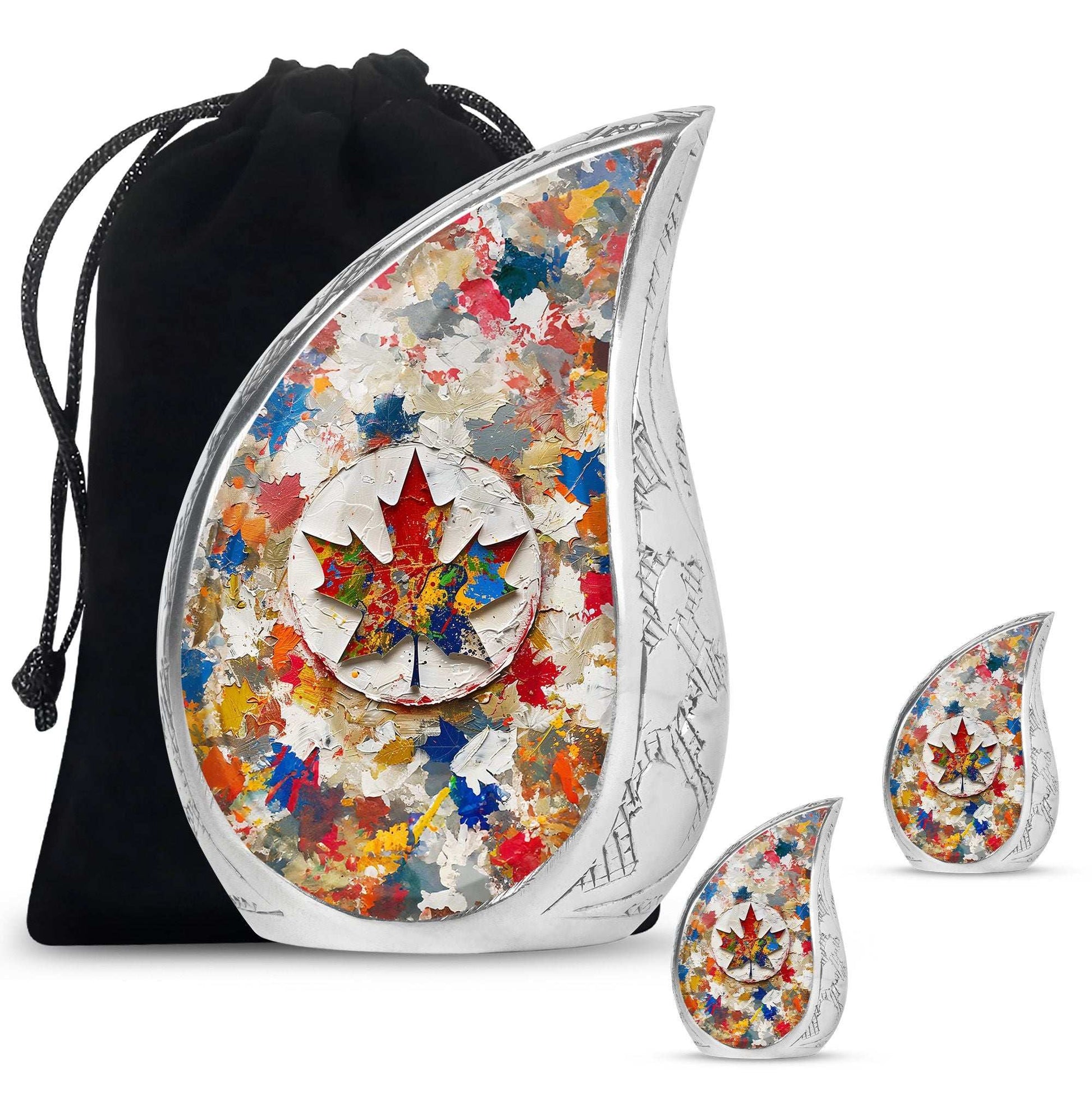 Mapple Leaf Theme Large Urn With 2 Keepsake Urn