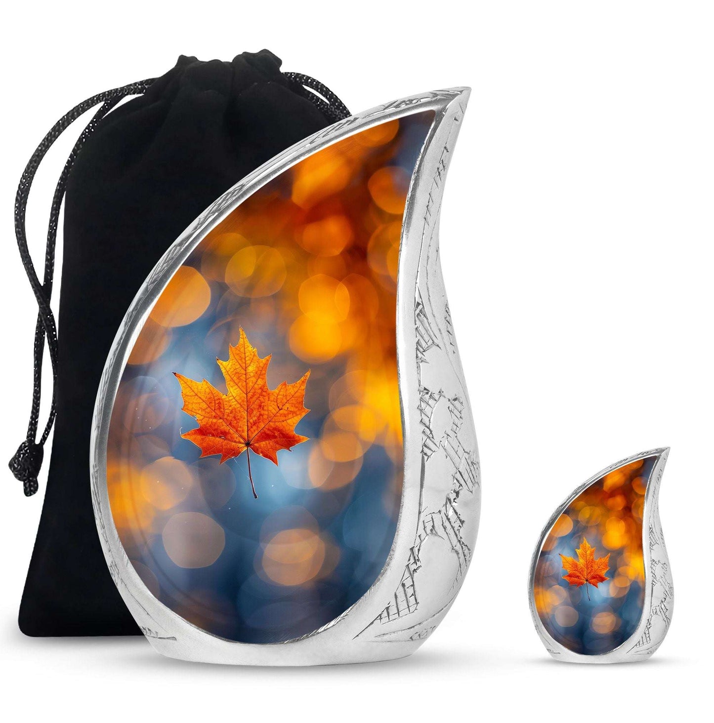 Mapple Leaf Theme Large Urn With 1 Keepsake Urn