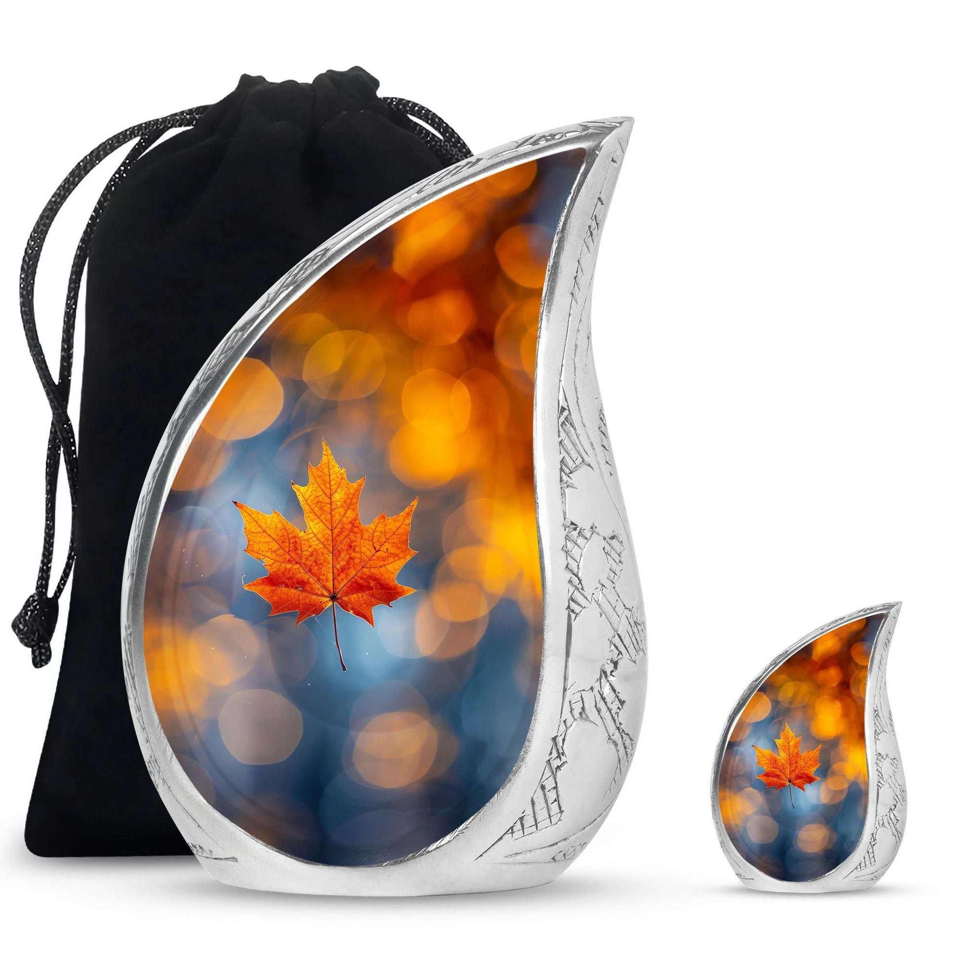 Mapple Leaf Theme Large Urn With 1 Keepsake Urn