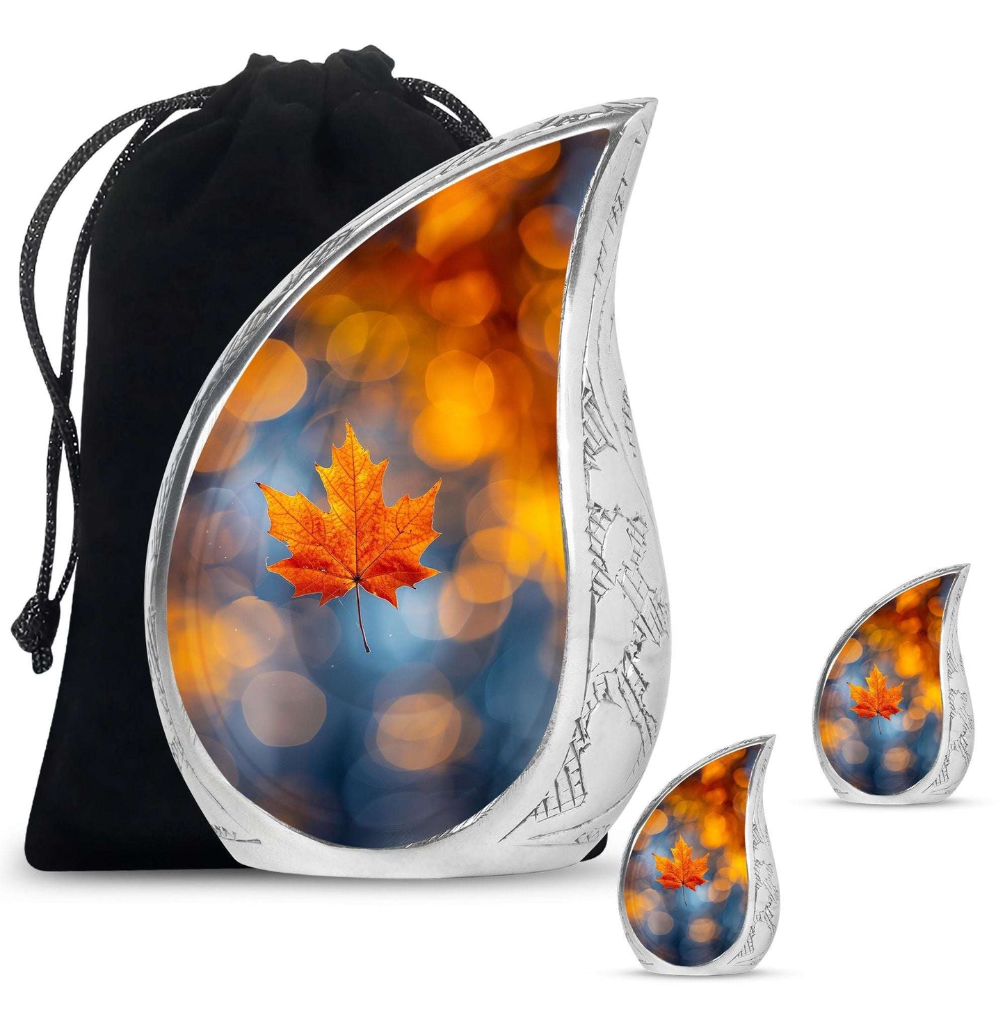Mapple Leaf Theme Large Urn With 2 Keepsake Urn