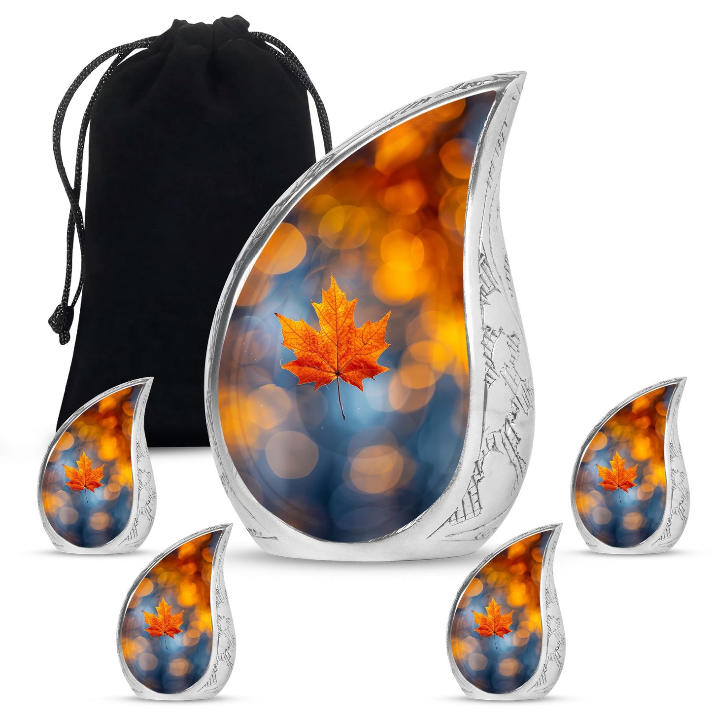 Mapple Leaf Theme Large Urn With 4 Keepsake Urn
