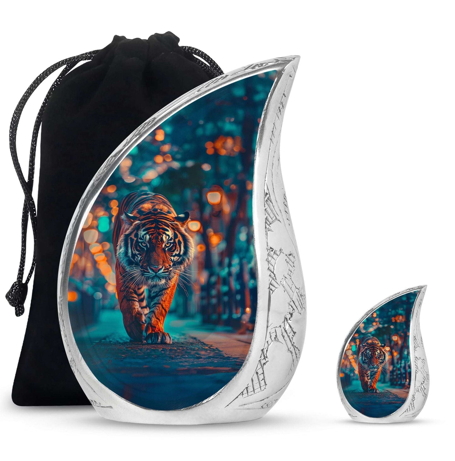 Tiger Theme Large Urn With 1 Keepsake Urn