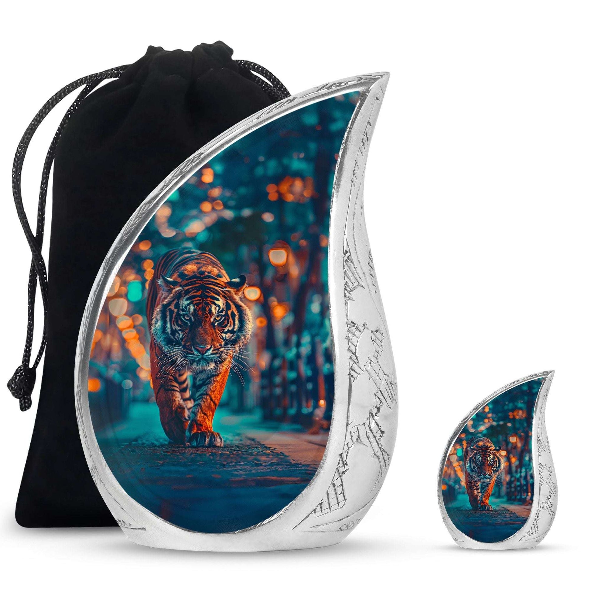 Tiger Theme Large Urn With 1 Keepsake Urn
