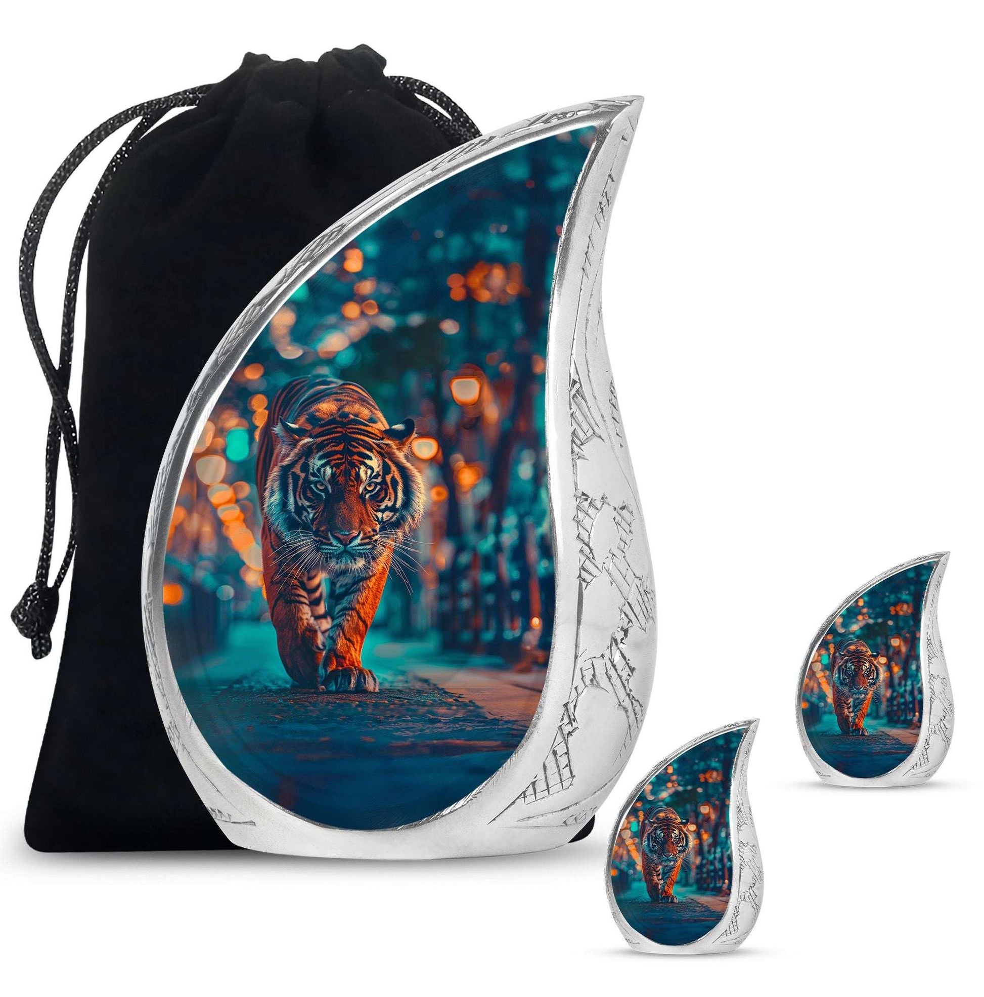 Tiger Theme Large Urn With 2 Keepsake Urn