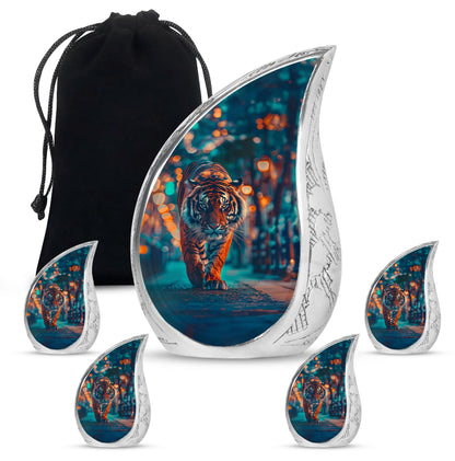 Tiger Theme Large Urn With 4 Keepsake Urn