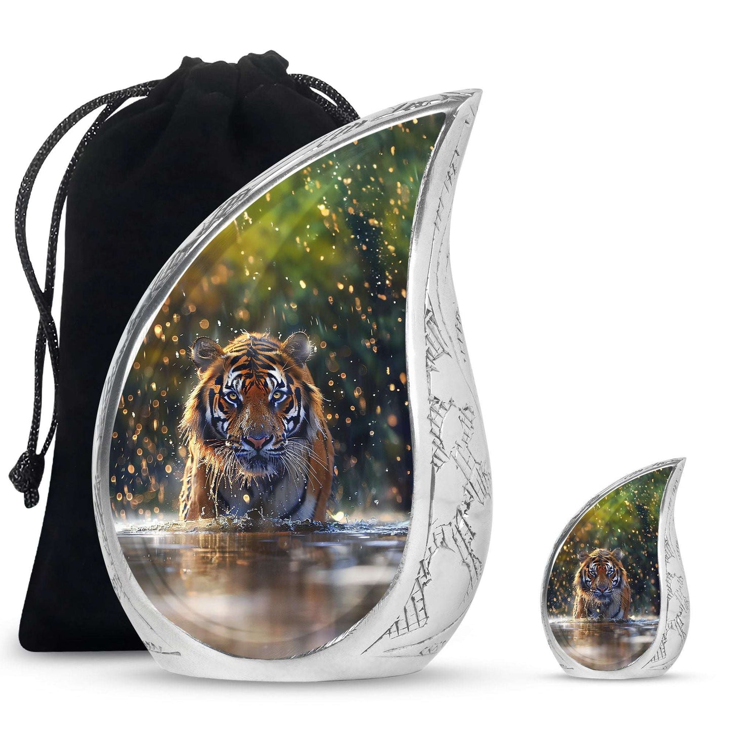 Tiger Theme Large Urn With 1 Keepsake Urn