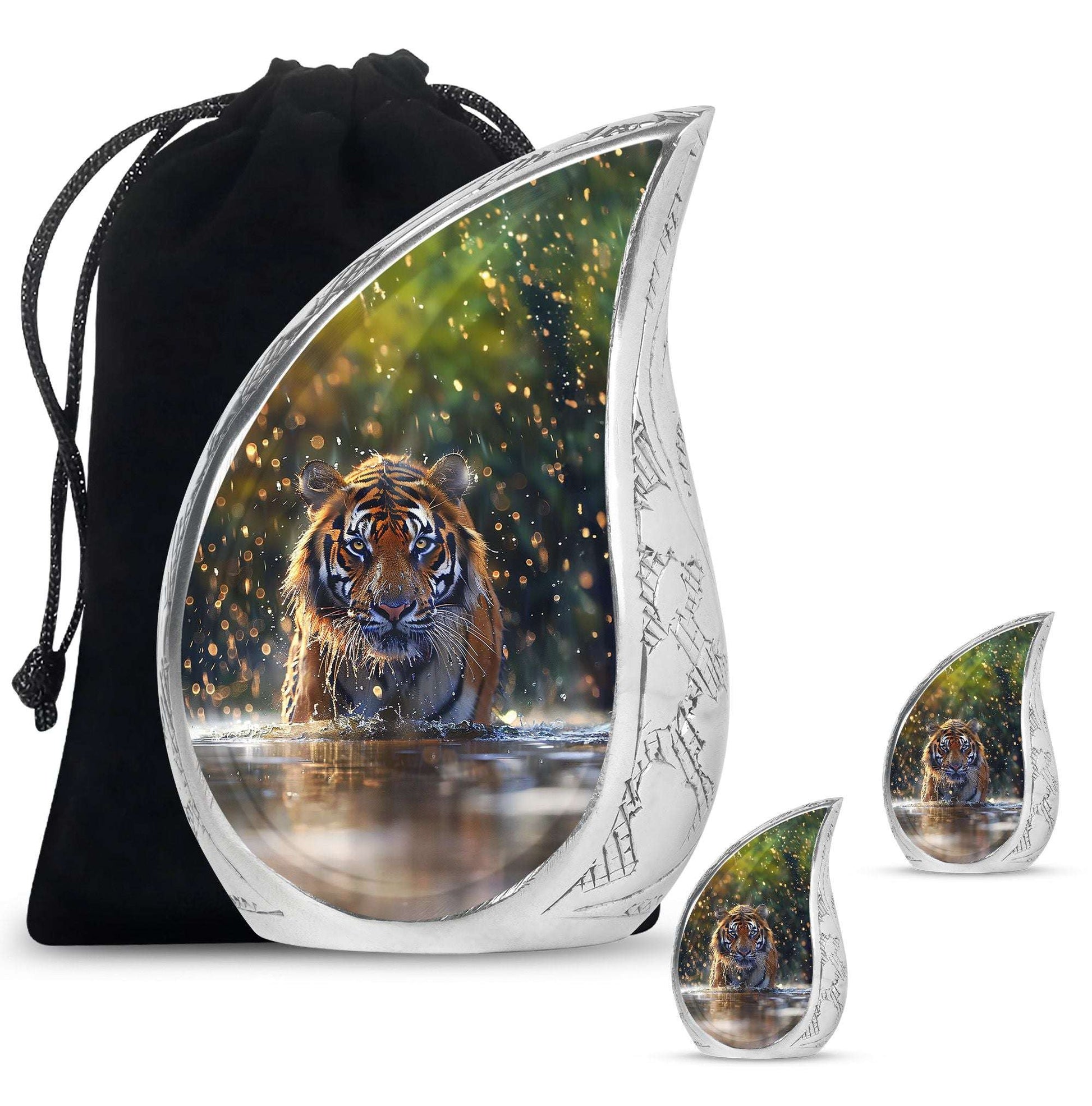 Tiger Theme Large Urn With 2 Keepsake Urn