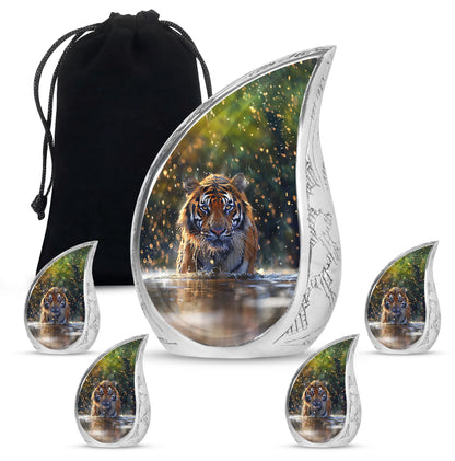 Tiger Theme Large Urn With 4 Keepsake Urn