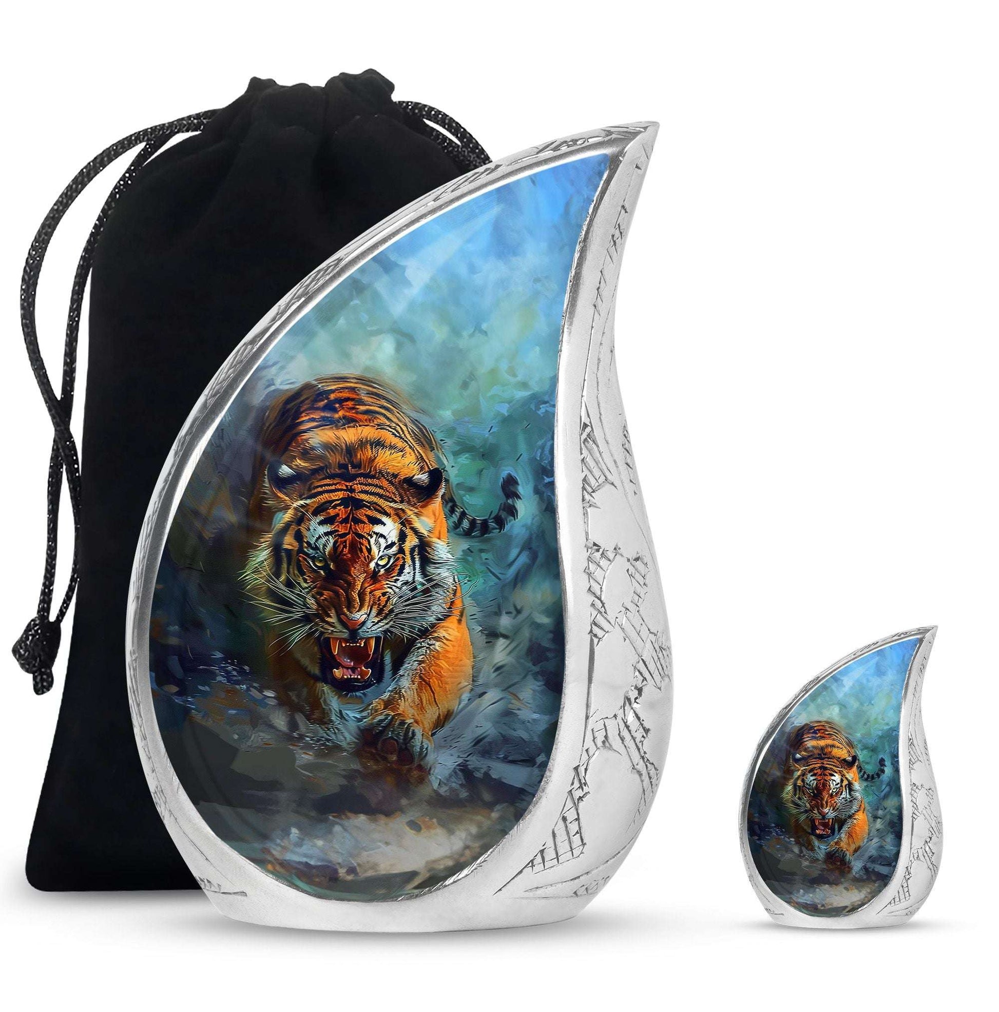 Tiger Theme Large Urn With 1 Keepsake Urn