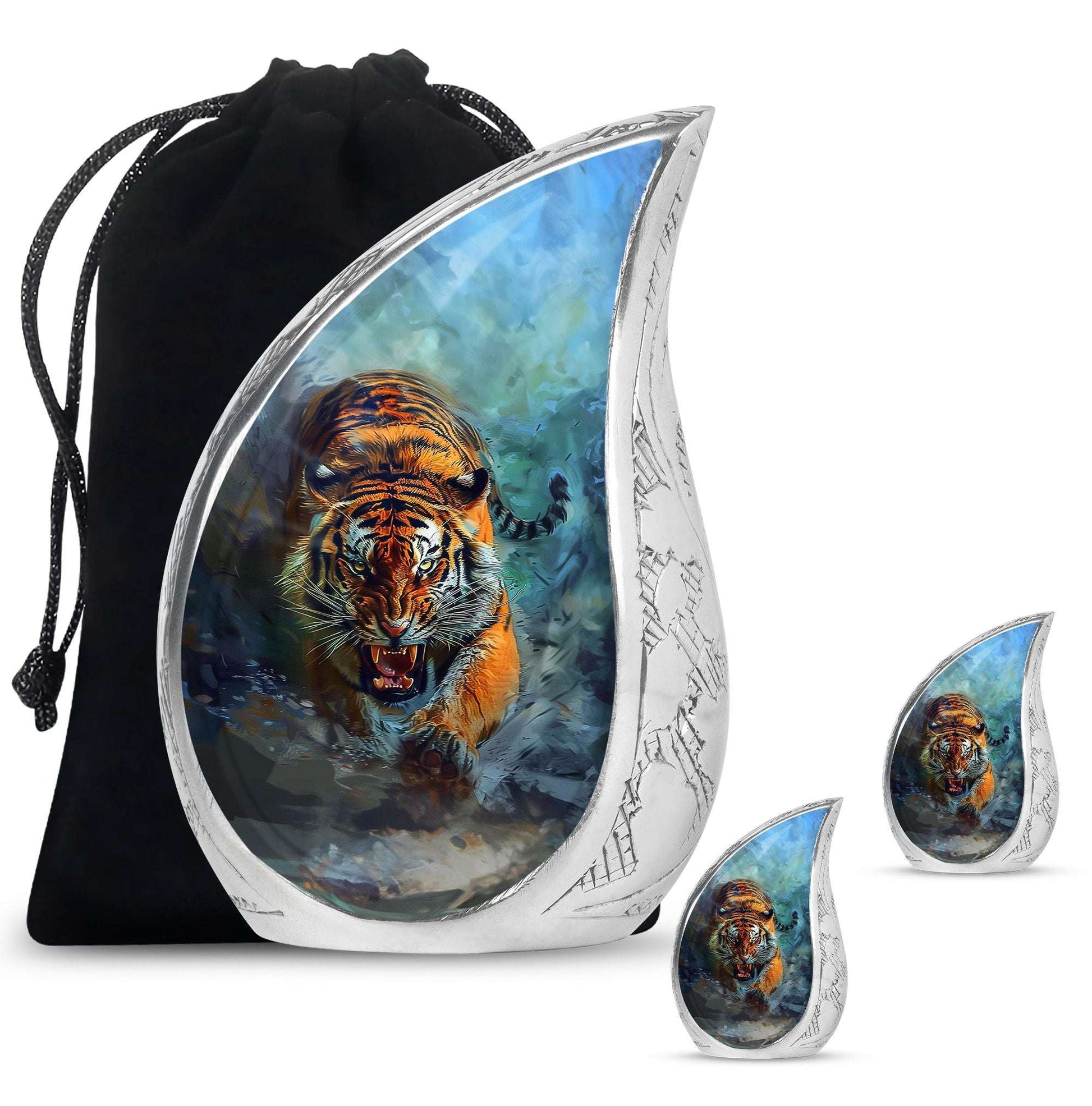 Tiger Theme Large Urn With 2 Keepsake Urn