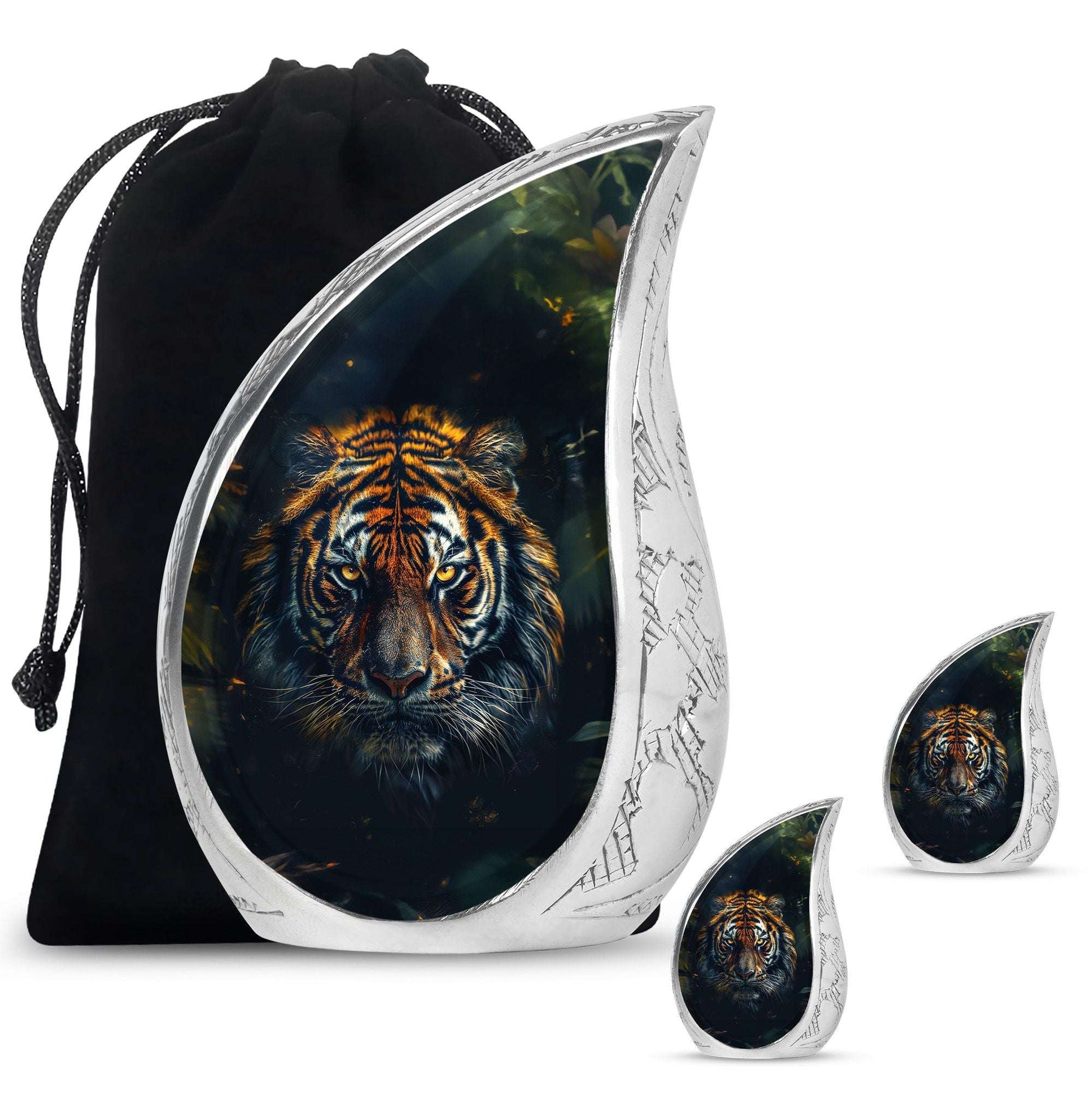 Tiger Theme Large Urn With 2 Keepsake Urn