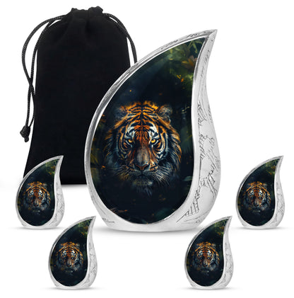 Tiger Theme Large Urn With 4 Keepsake Urn