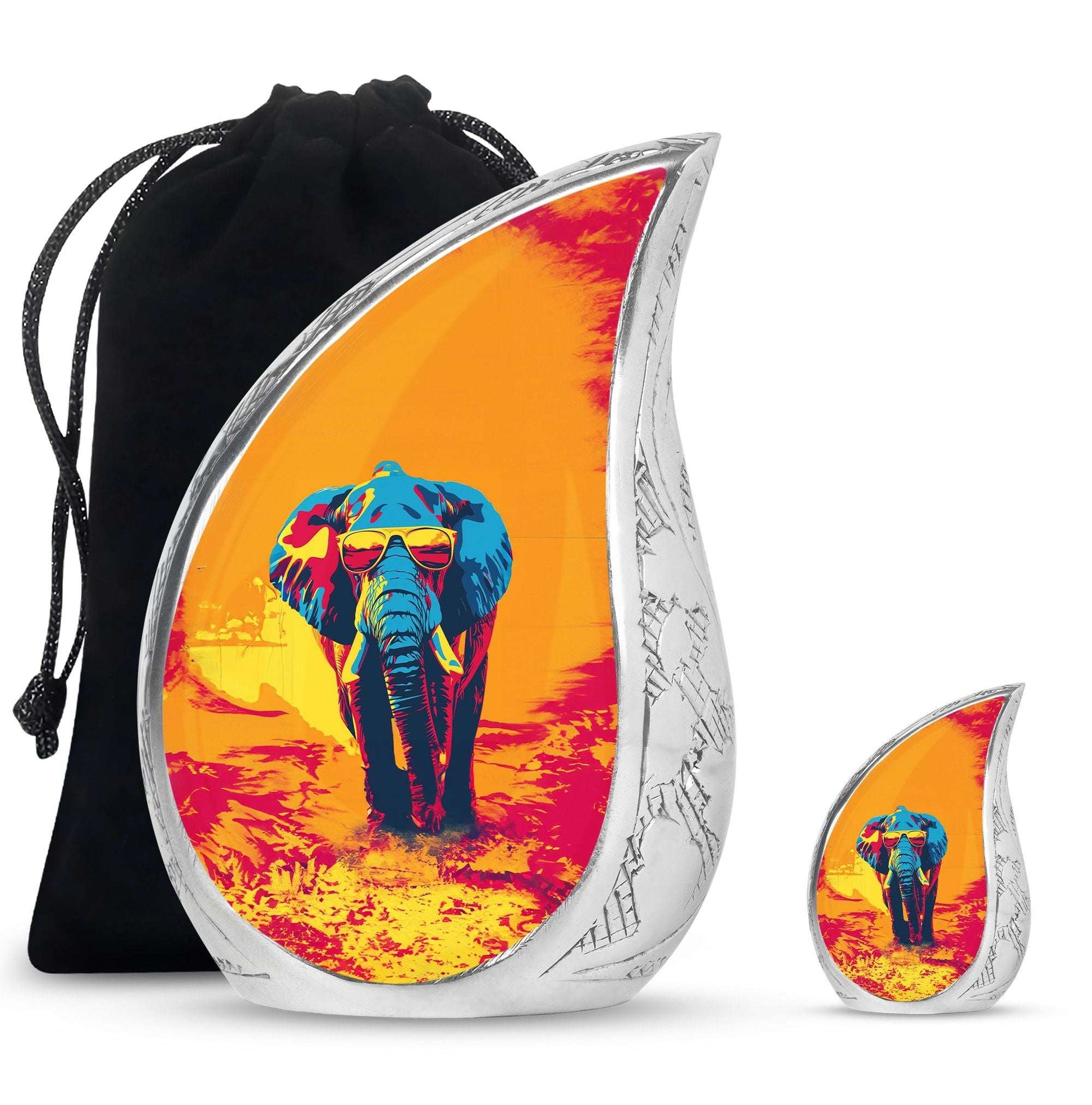 Elephant Theme Large Urn With 1 Keepsake Urn