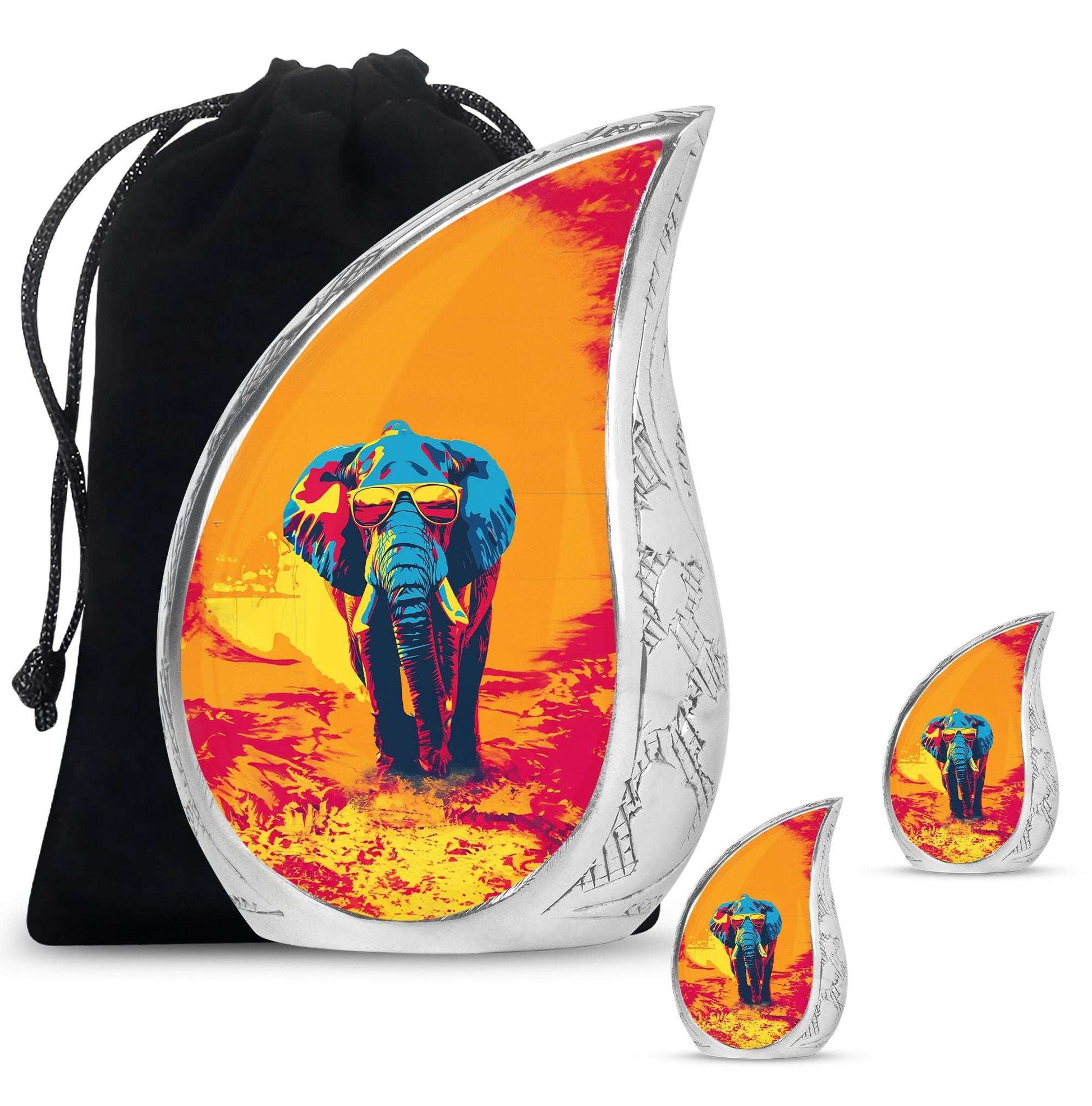 Elephant Theme Large Urn With 2 Keepsake Urn