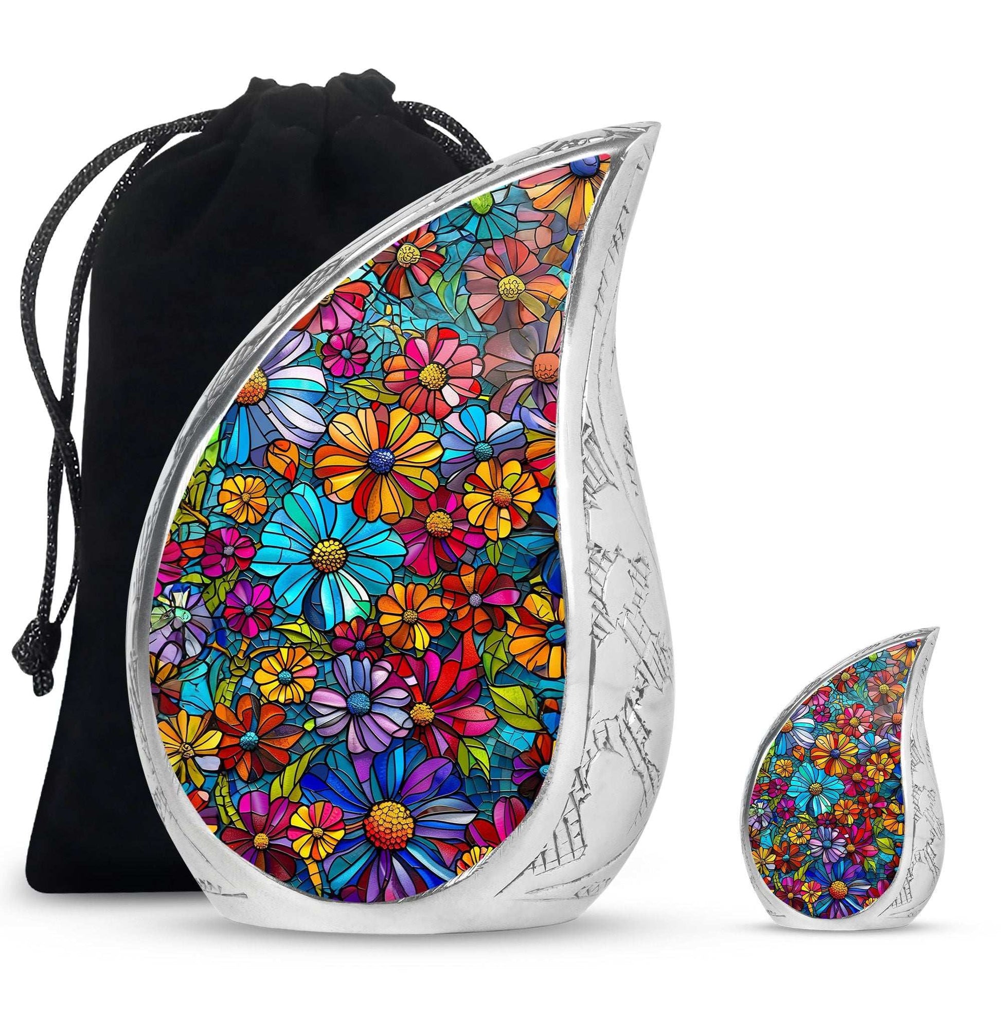 Flowers Theme Large Urn With 1 Keepsake Urn