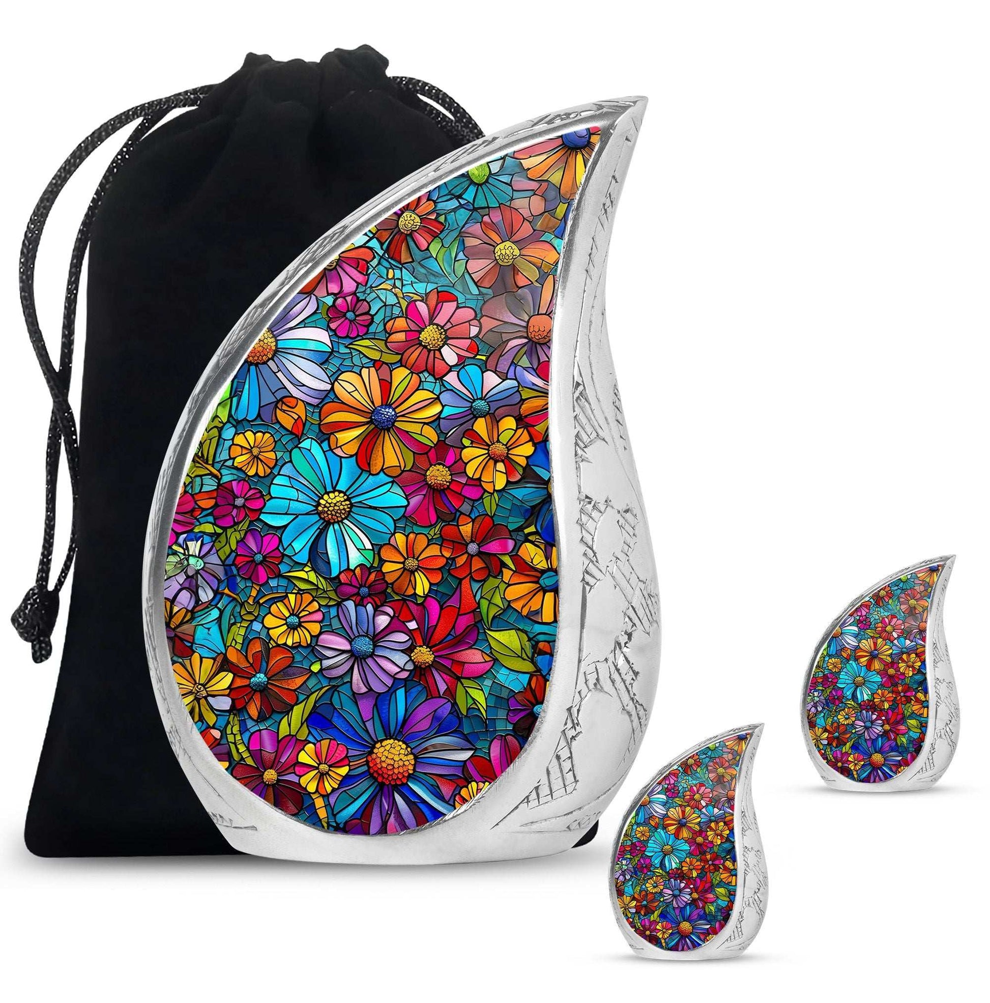 Flowers Theme Large Urn With 2 Keepsake Urn