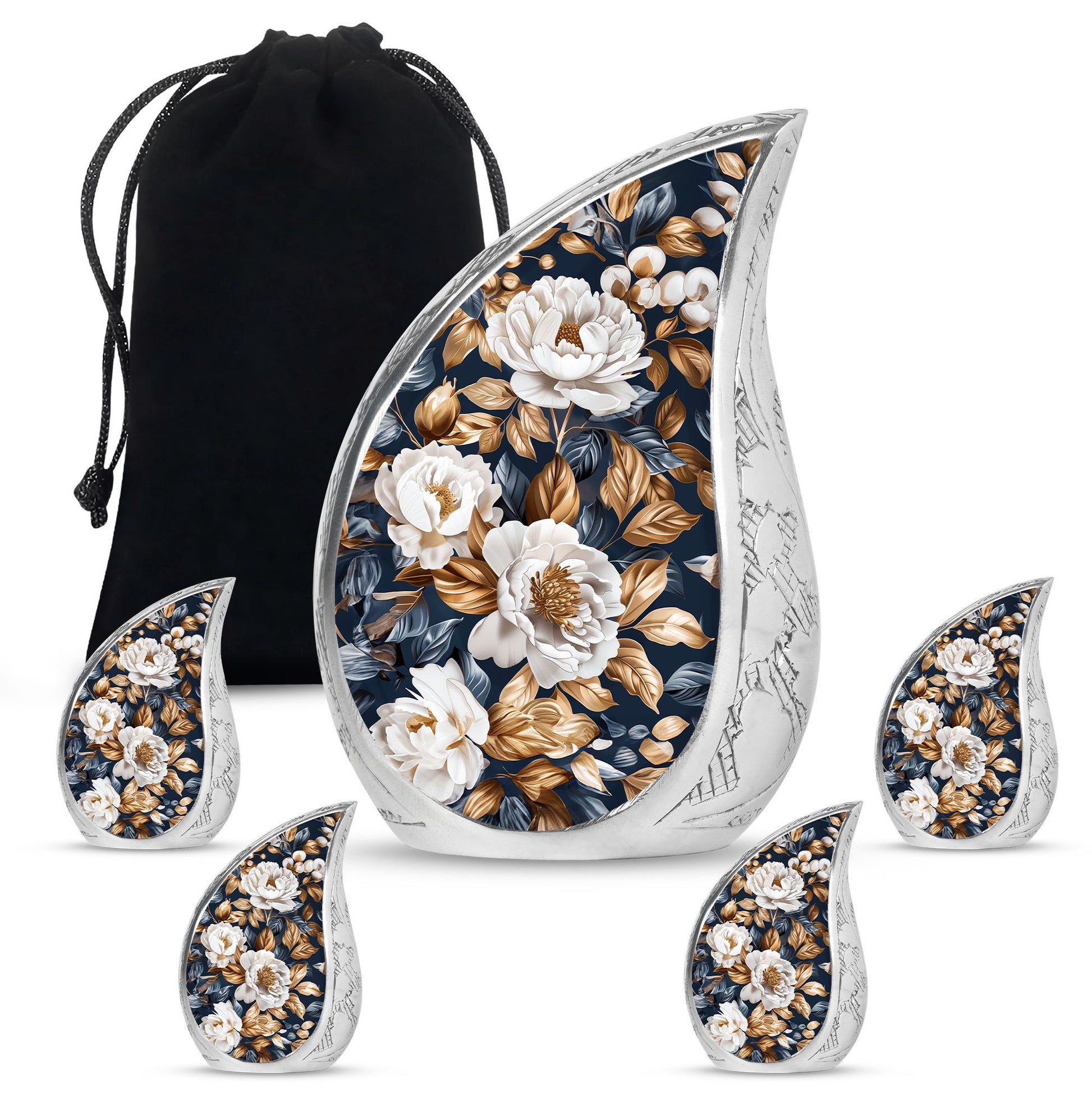 Flowers Theme Large Urn With 4 Keepsake Urn