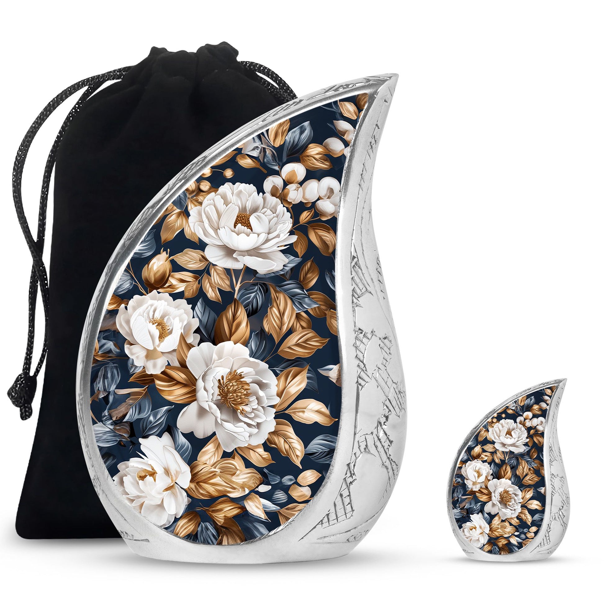 Flowers Theme Large Urn With 1 Keepsake Urn