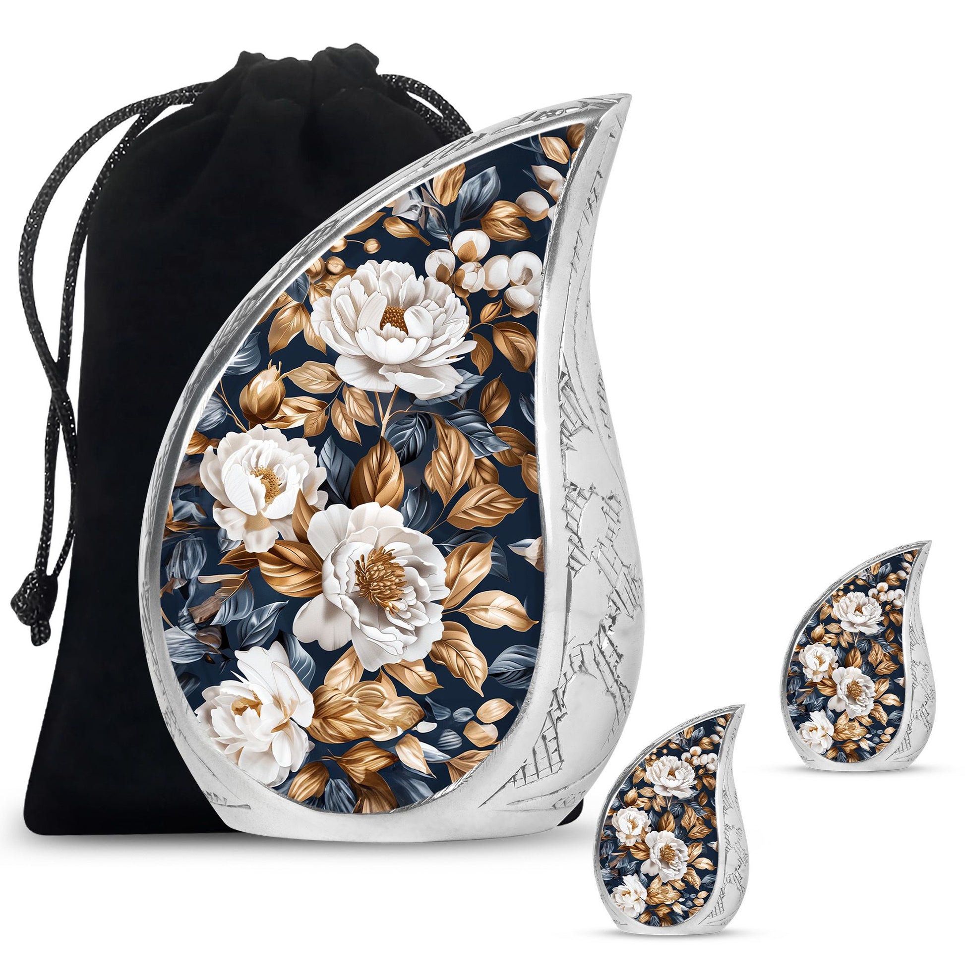 Flowers Theme Large Urn With 2 Keepsake Urn