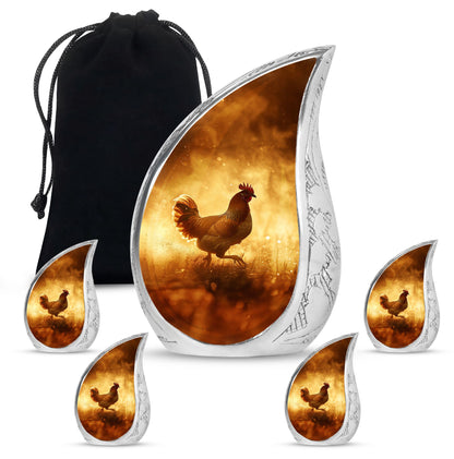 Chicken Theme Large Urn With 4 Keepsake Urn